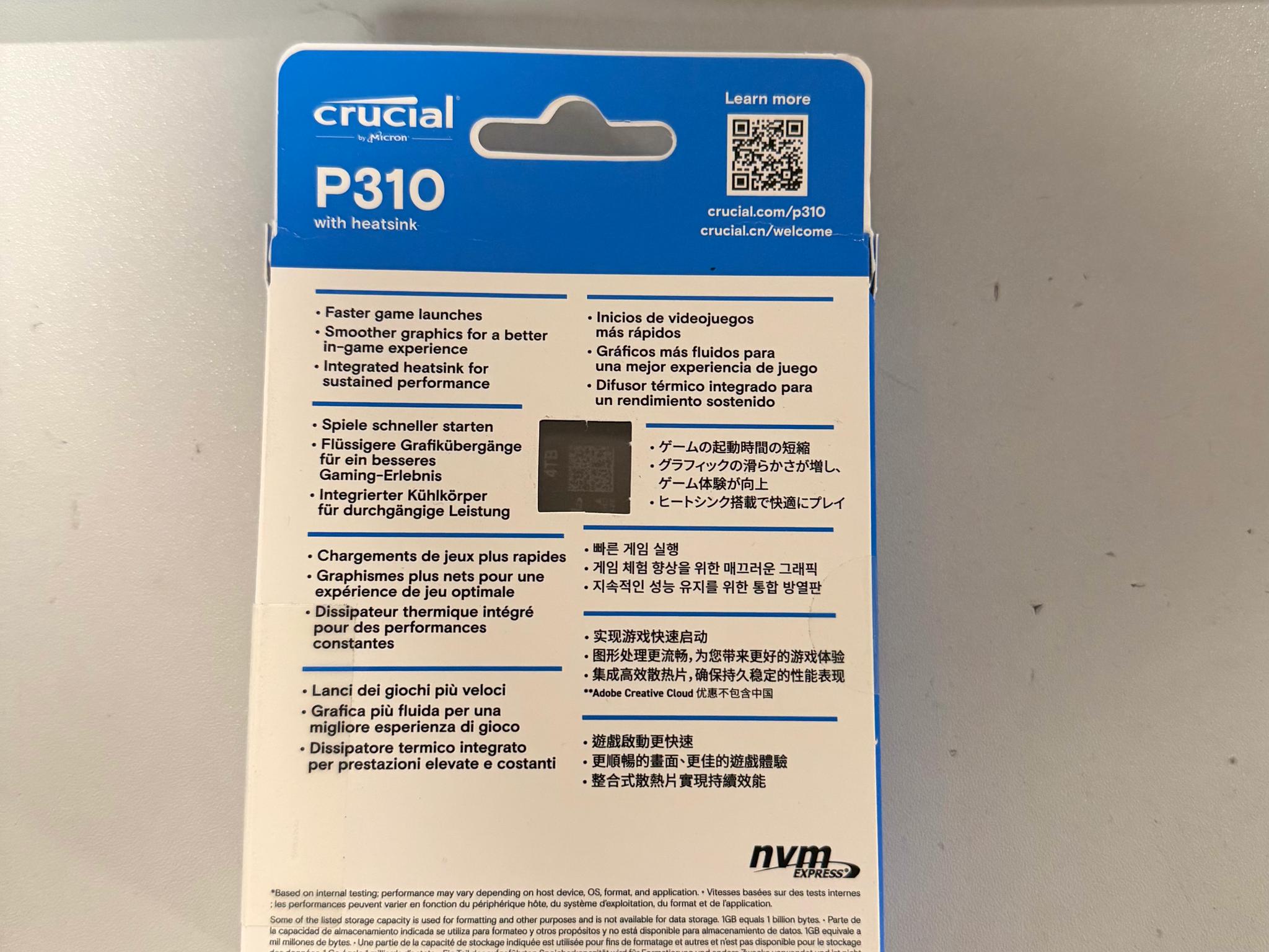 Crucial P310 4TB Gen4 NVME SSD with Heatsink