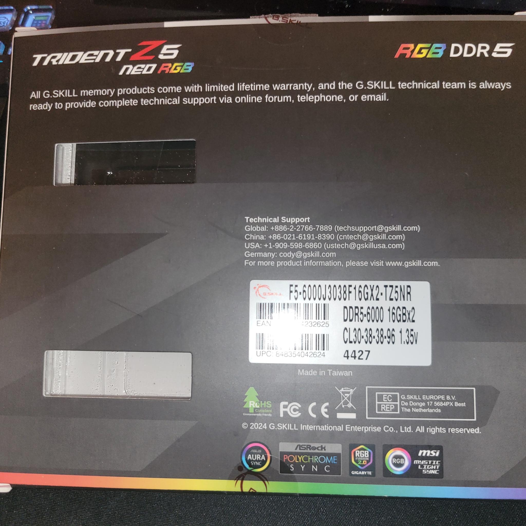 G.Skill Trident Z5 32GB CL30 32GB (16 x 2) DDR5 RGB AMD Expo Neo