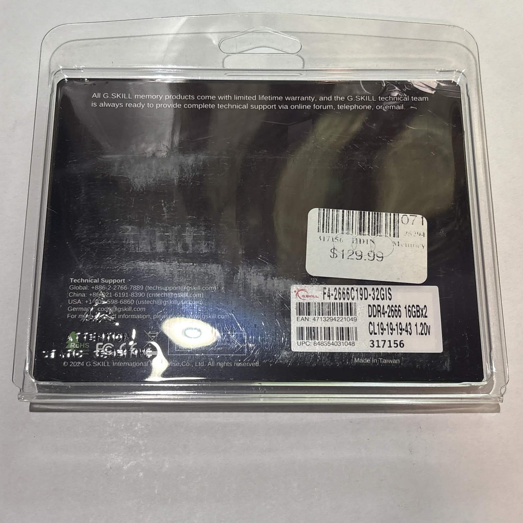G.SKILL Aegis 32GB (2x16GB) DDR4-2666 RAM Kit F4-2666C19D-32GIS CL19