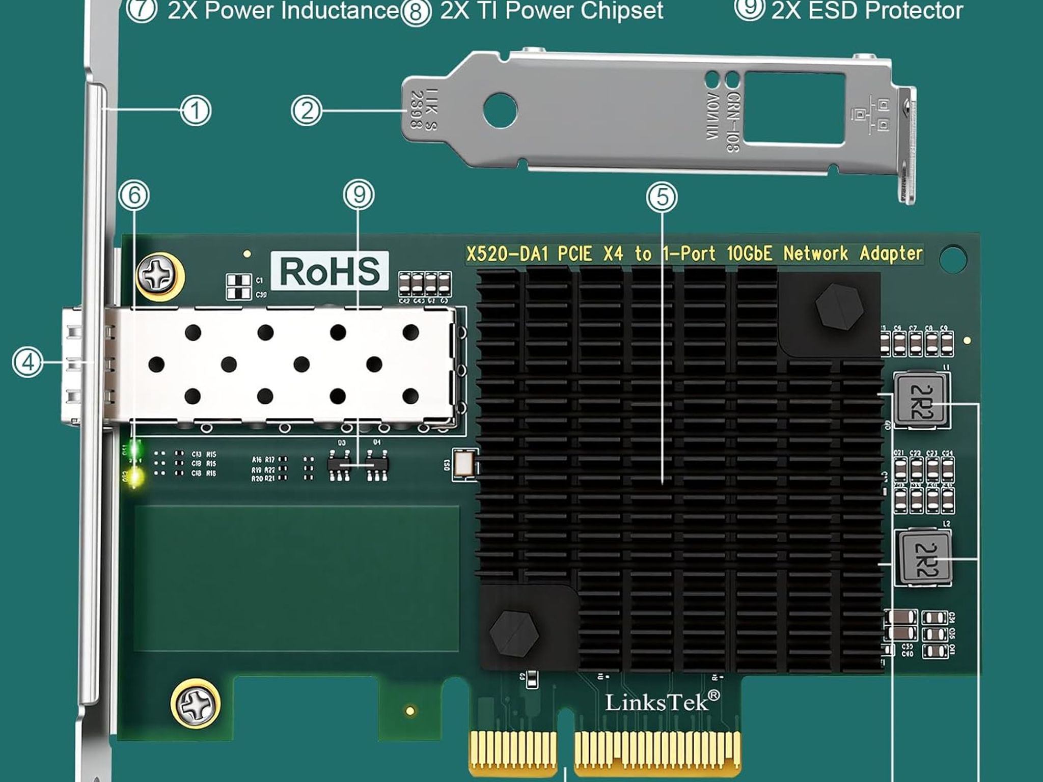 X520-DA1 10Gb/s SFP+ Fiber Port Ethernet Adapter Intel 82599 10Gbps Ethernet PCIE x4 NAS and PC