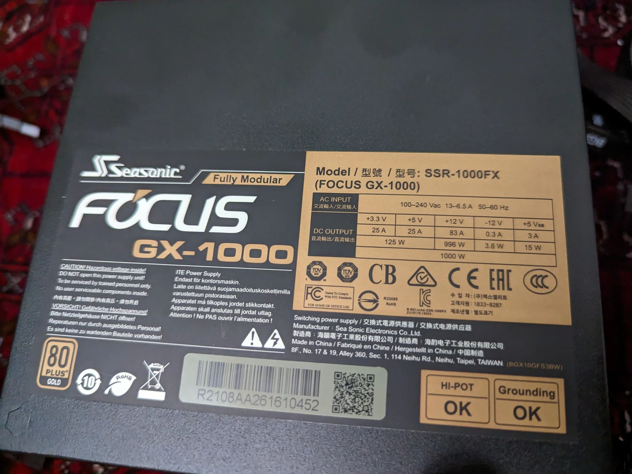 Seasonic Focus GX 1000W 80+ Gold Like New 