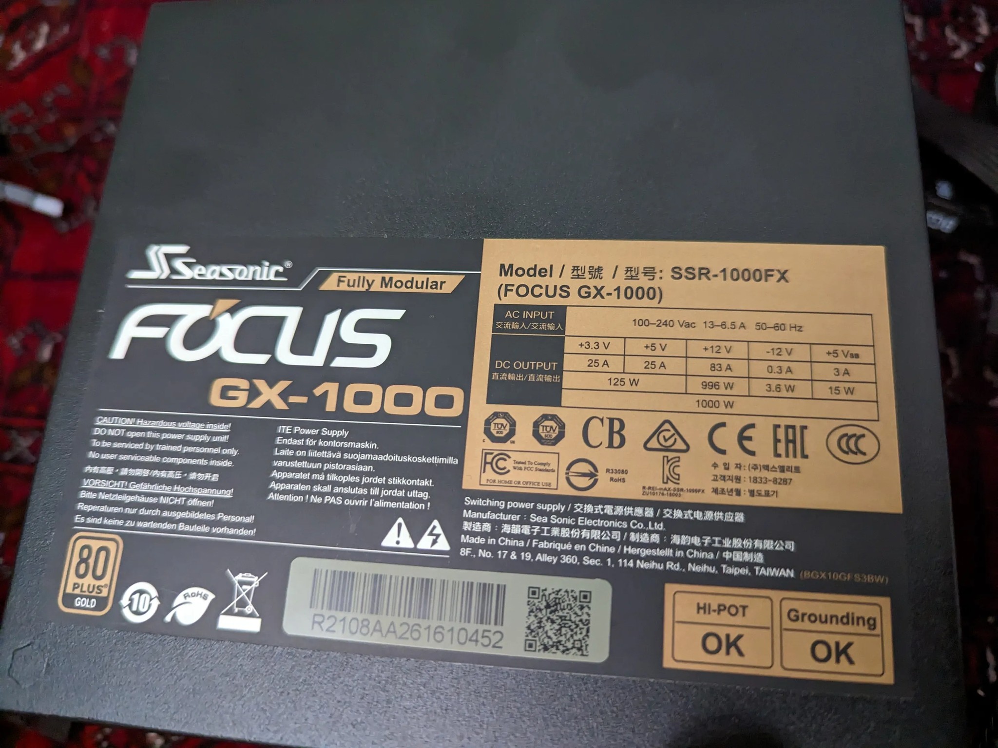 Seasonic Focus GX 1000W 80+ Gold Like New 