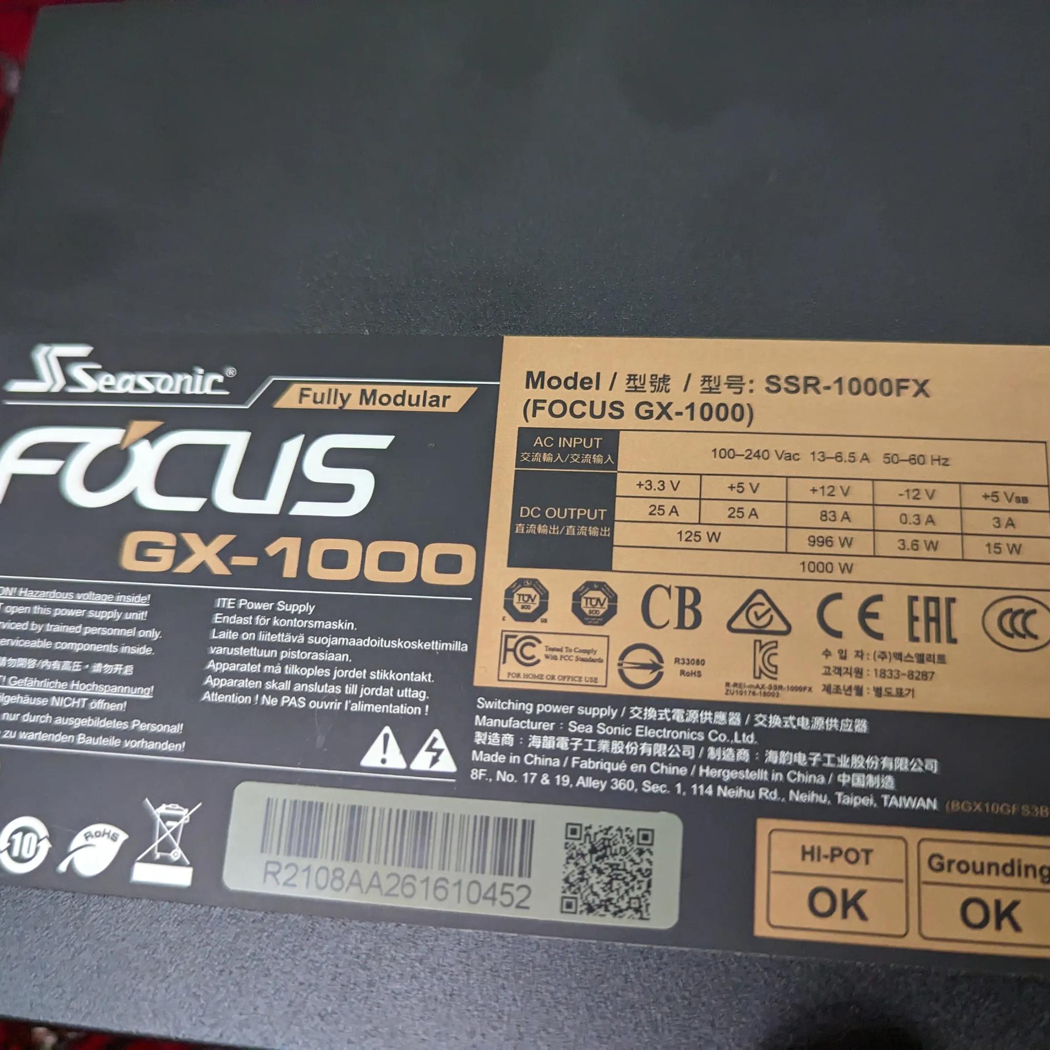 Seasonic Focus GX 1000W 80+ Gold Like New 