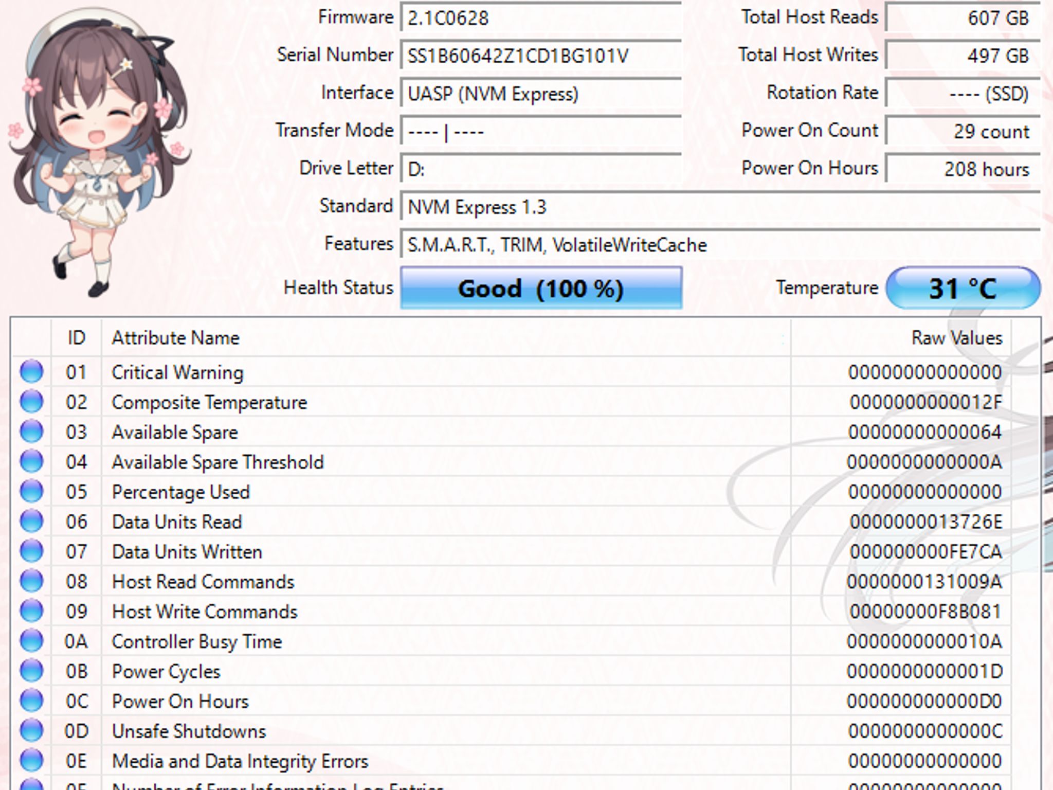 UMIS 128GB NVMe SSD Tested Working 100% Health Ultra Low Hours
