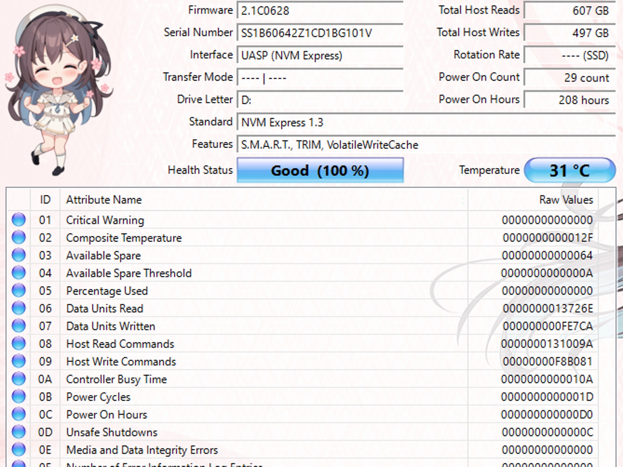 UMIS 128GB NVMe SSD Tested Working 100% Health Ultra Low Hours