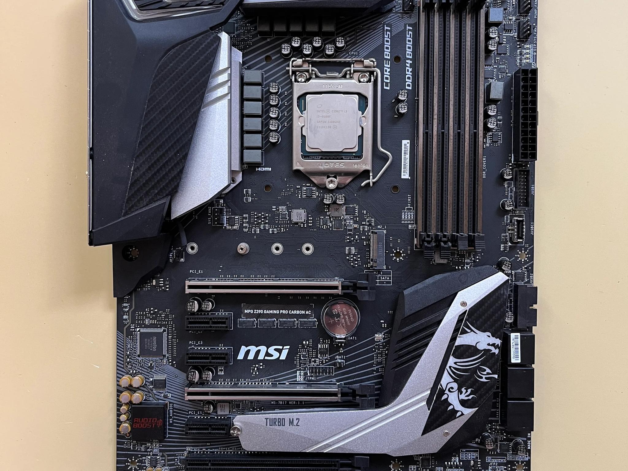 MSI MPG Z390 GAMING PRO CARBON motherboard w/ i3-9100F CPU