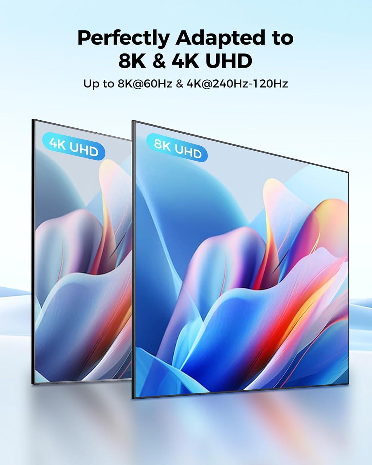 8K 4K Mini HDMI to HDMI Cable 6.6FT Mini HDMI 2.1 8K 60Hz 4K@240Hz 144Hz 120Hz Upgrade Braided 48Gbs