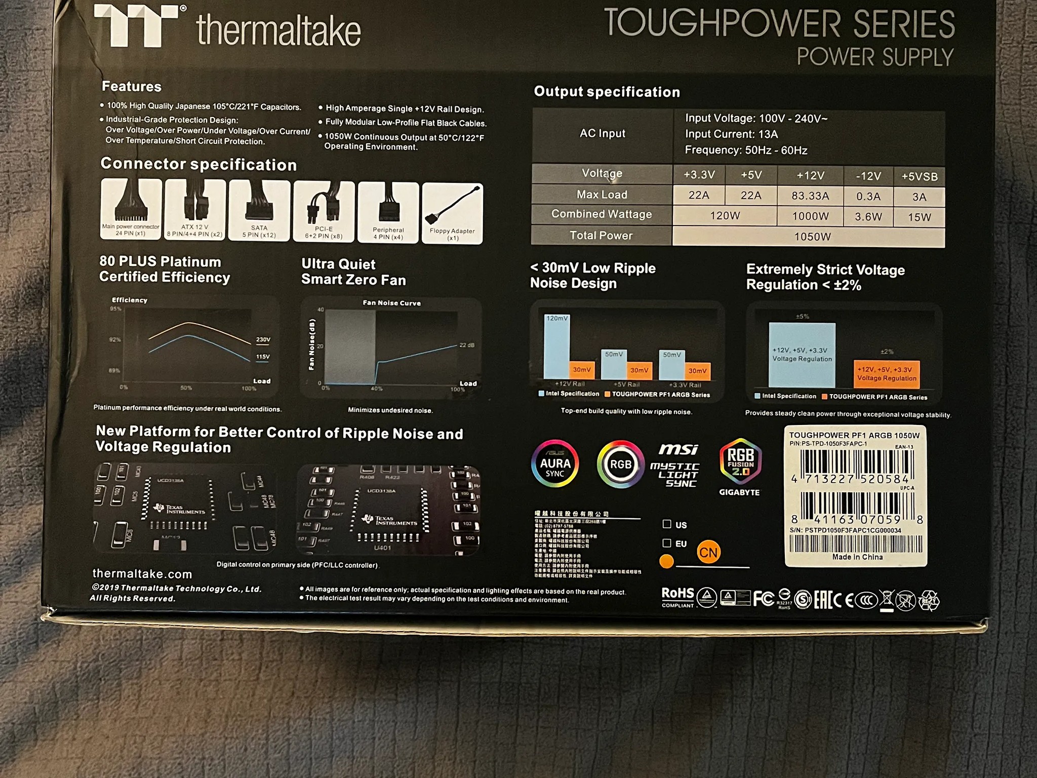 Thermaltake TOUGHTPOWER PF1 ARGB 1050W PSU Platinum rated