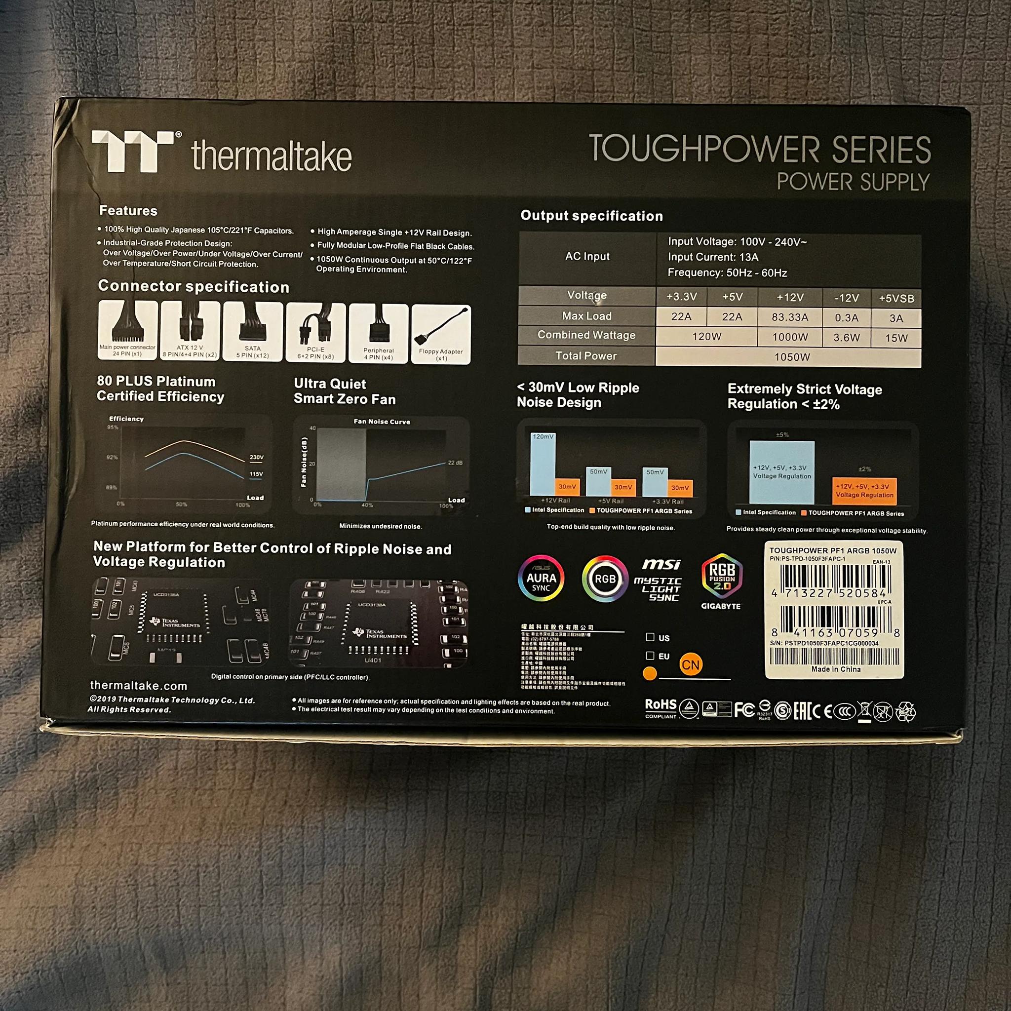 Thermaltake TOUGHTPOWER PF1 ARGB 1050W PSU Platinum rated