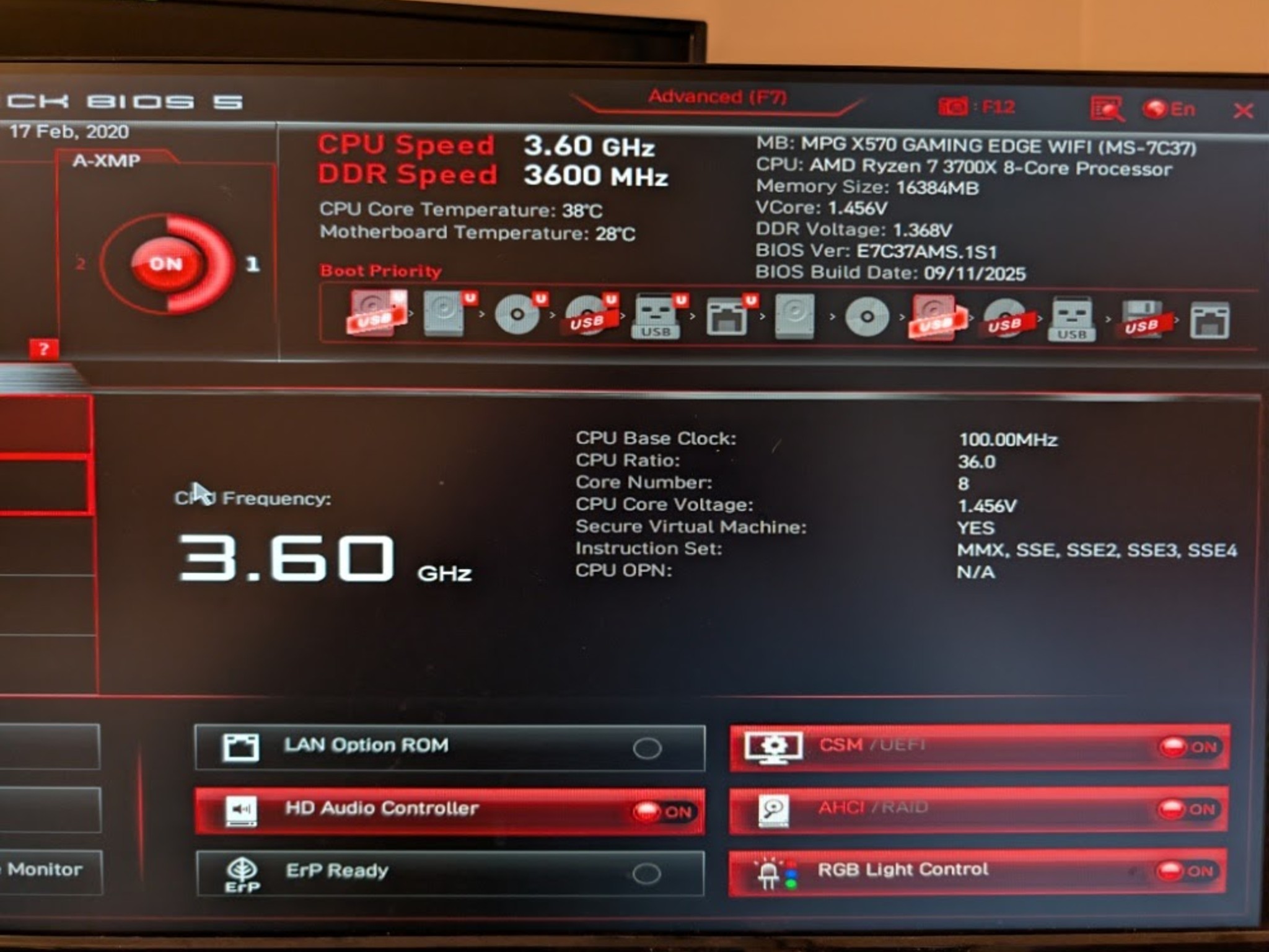 [RGB COMBO] MSI MPG X570 Gaming Edge WIFI + Ryzen 3700X + 16GB Trident Z Neo + BONUS USB-C Card