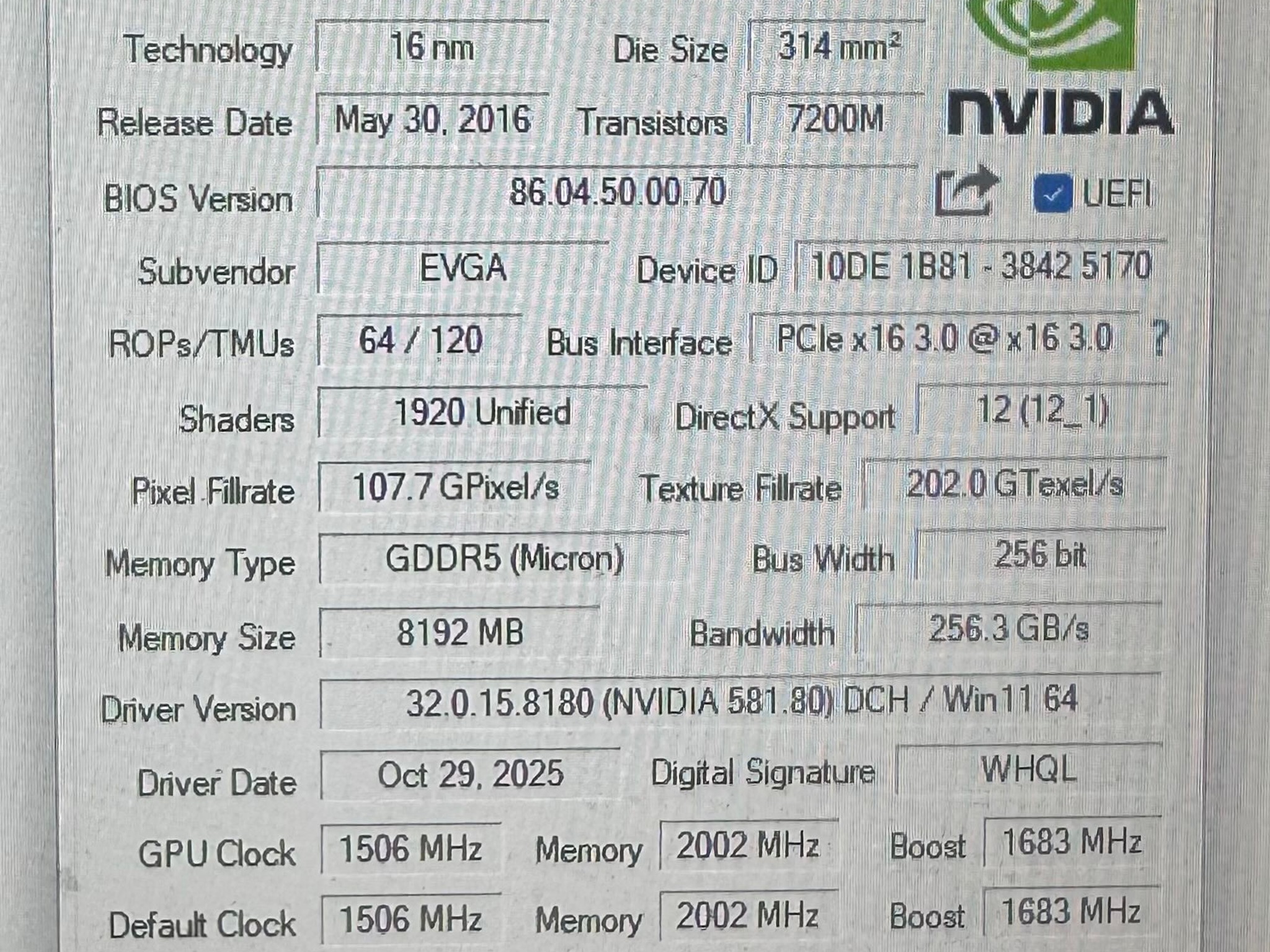 EVGA GeForce GTX 1070 Gaming 08G-P4-5170-KR