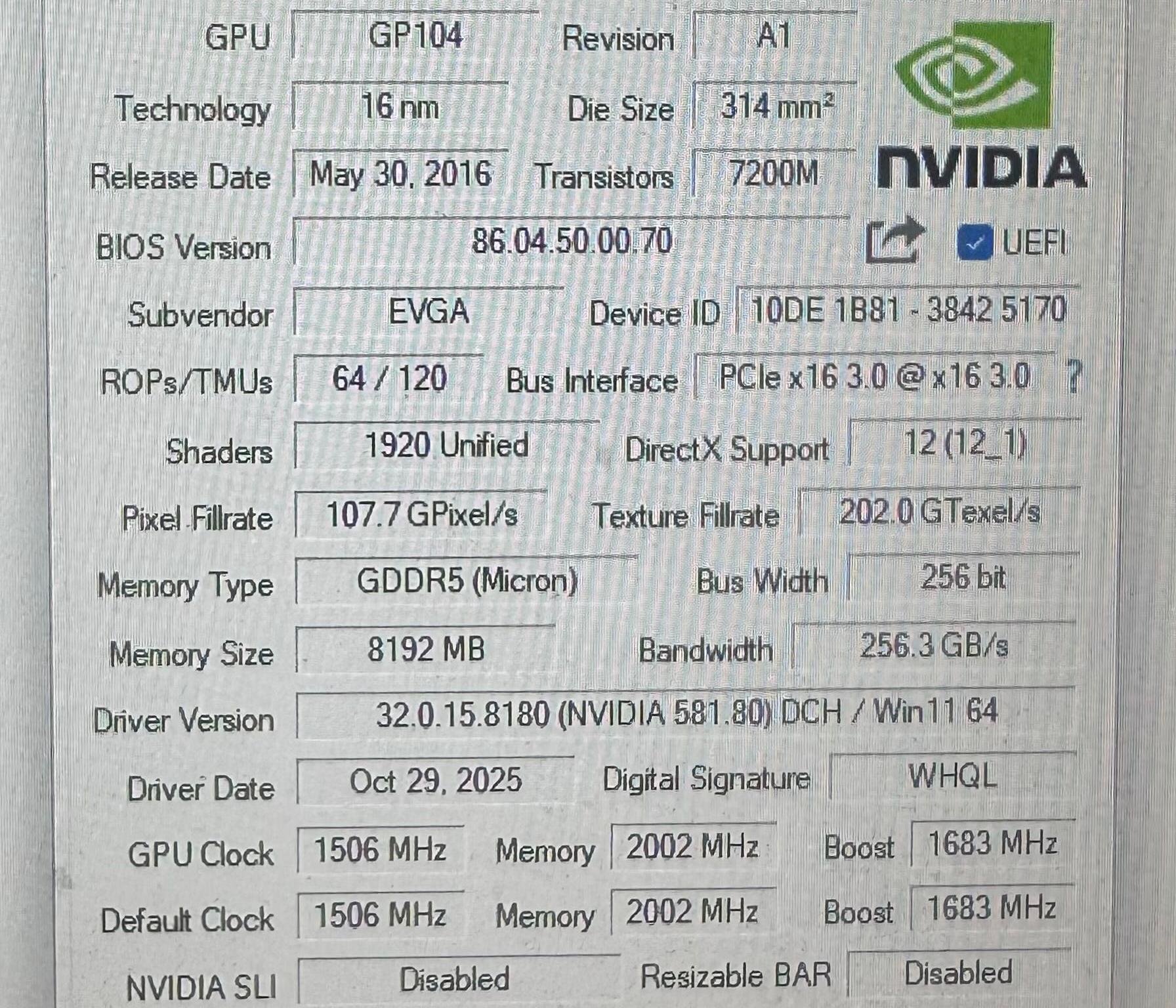 EVGA GeForce GTX 1070 Gaming 08G-P4-5170-KR