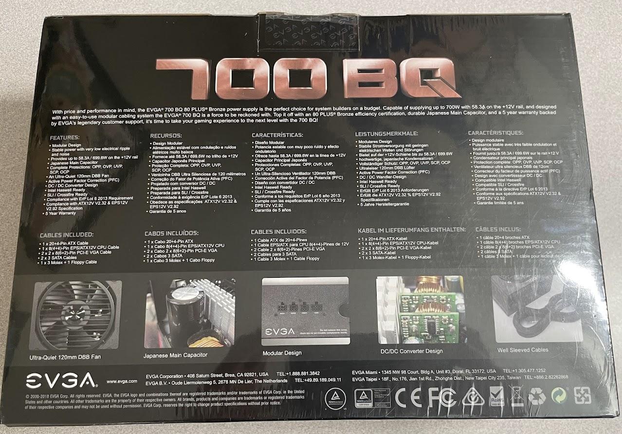 NEW - EVGA 700 BQ, 80+ BRONZE 700W, Semi Modular, 5 Year Warranty, Power Supply 110-BQ-0700-V1