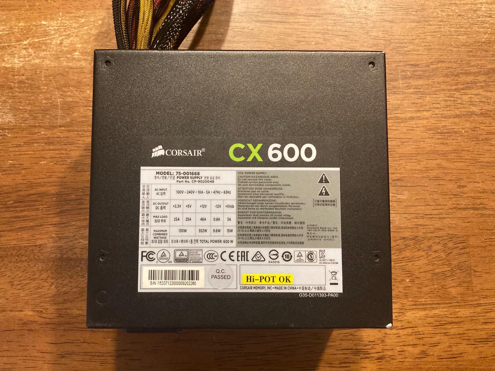 Corsair CX600 600 Watt 80+ Bronze ATX Power Supply