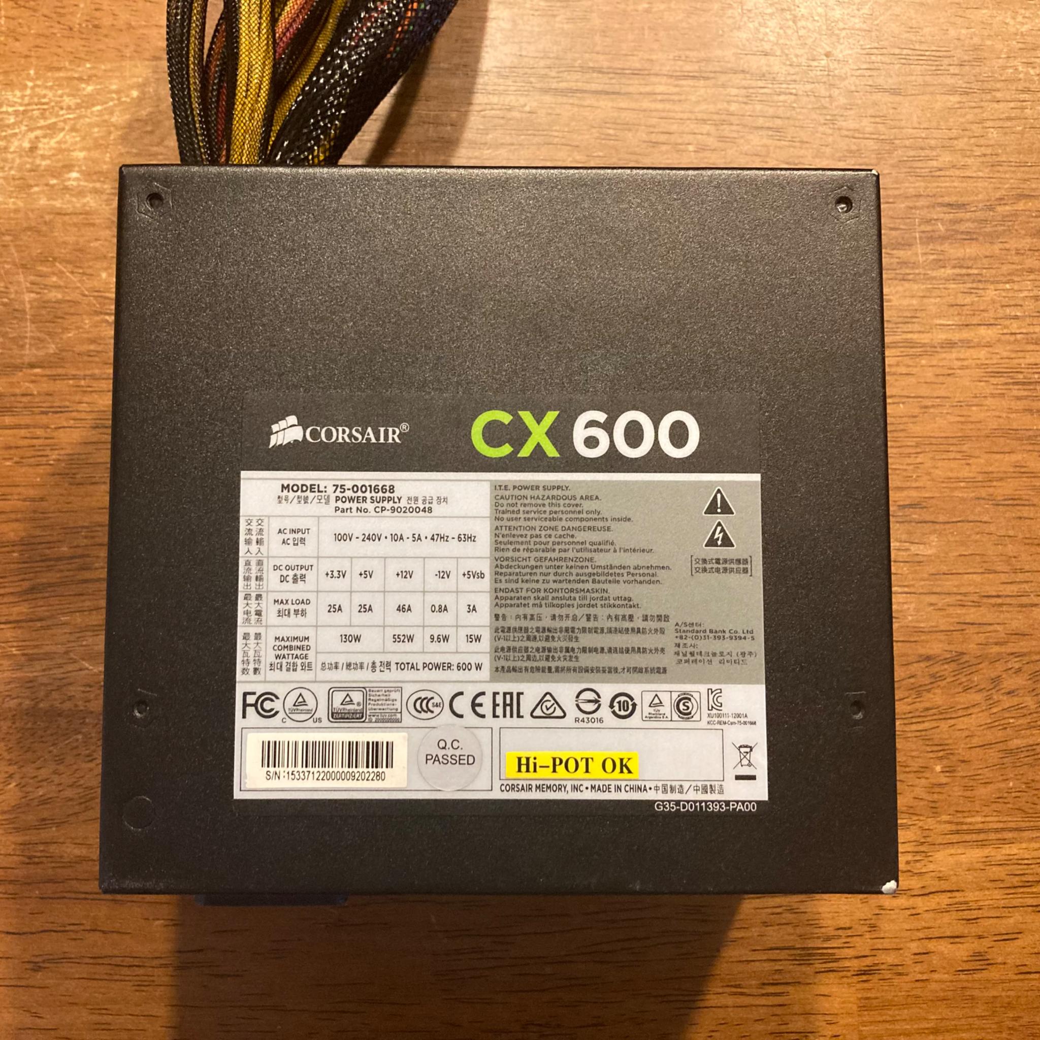 Corsair CX600 600 Watt 80+ Bronze ATX Power Supply