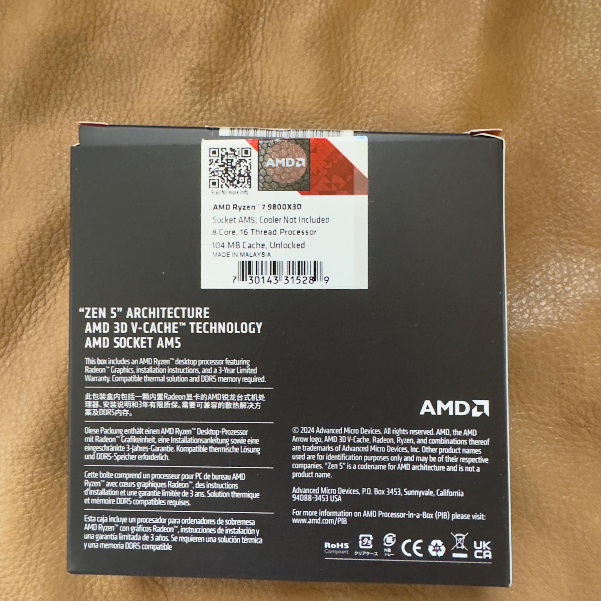 AMD Ryzen 7 9800X3D - Ryzen 7 9000 Series Zen 5 8-Core 5.2 GHz