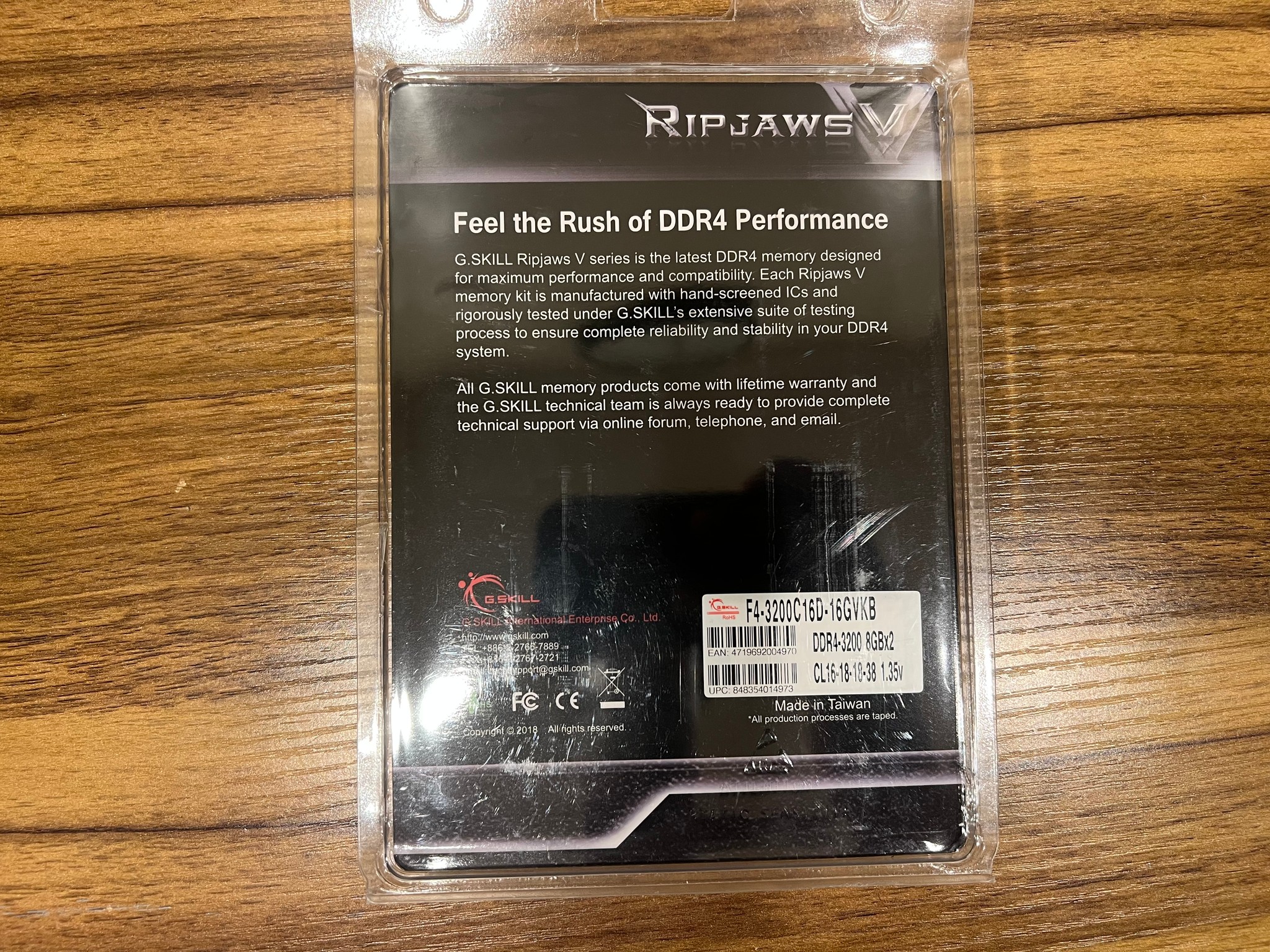 16GB DDR4-3200MT/s CL16 G.SKILL Ripjaws V Series RAM Memory