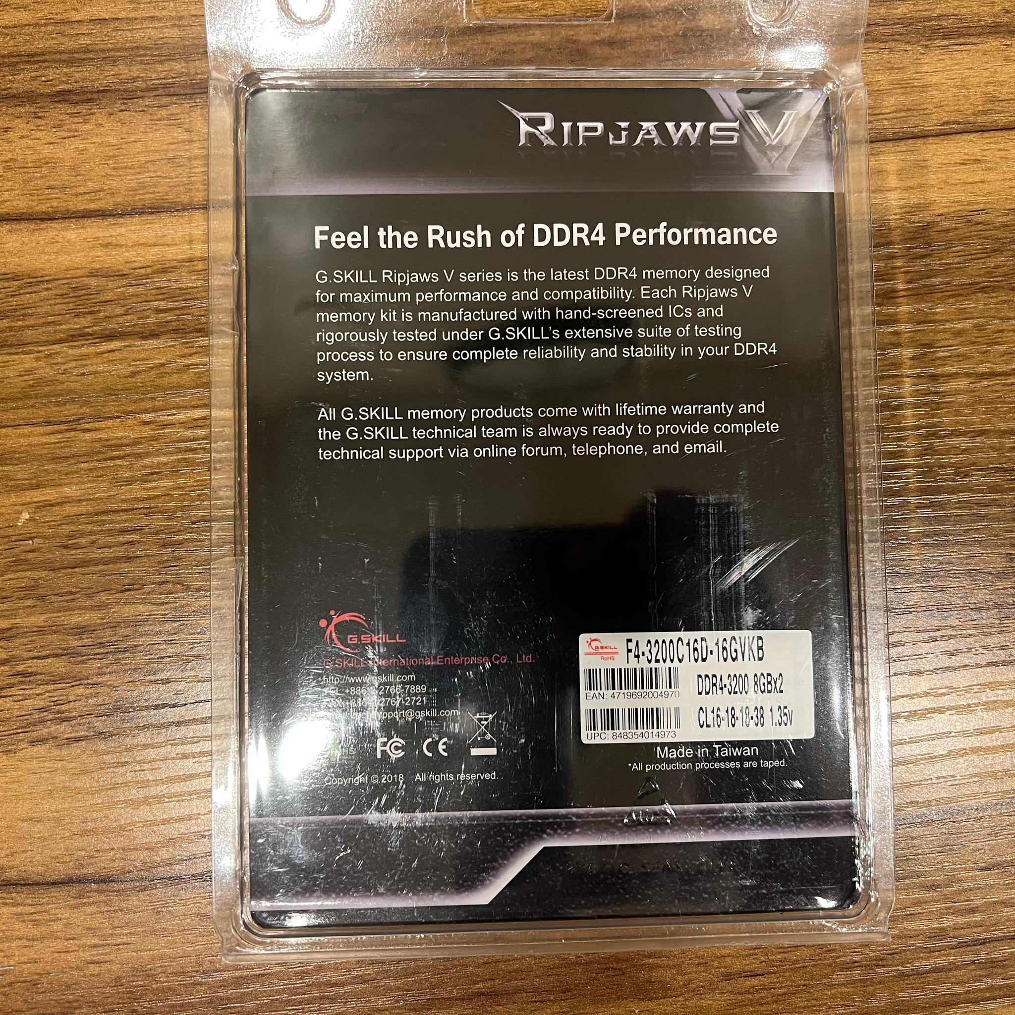 16GB DDR4-3200MT/s CL16 G.SKILL Ripjaws V Series RAM Memory
