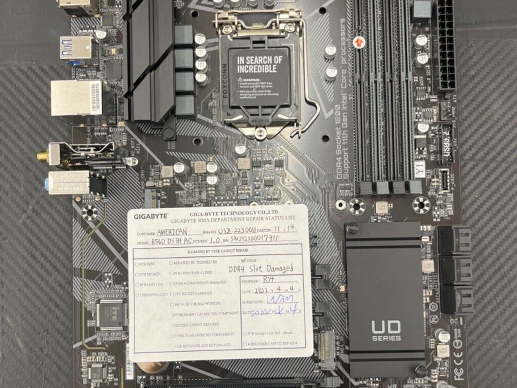 READ Gigabyte Intel B560 DS3H AC Motherboard LGA 1200, SATA 6GB connecters, M.2