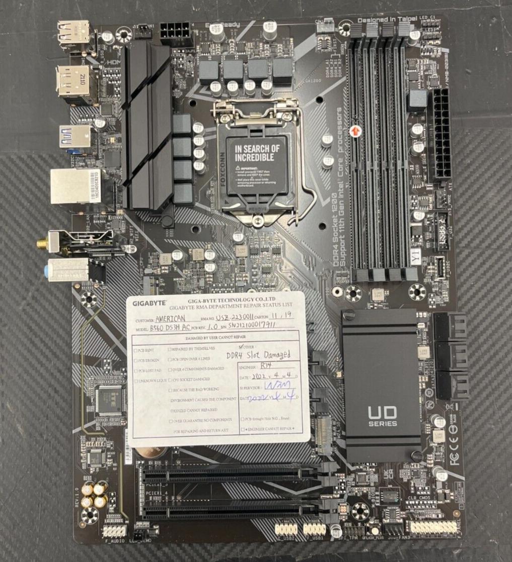 READ Gigabyte Intel B560 DS3H AC Motherboard LGA 1200, SATA 6GB connecters, M.2
