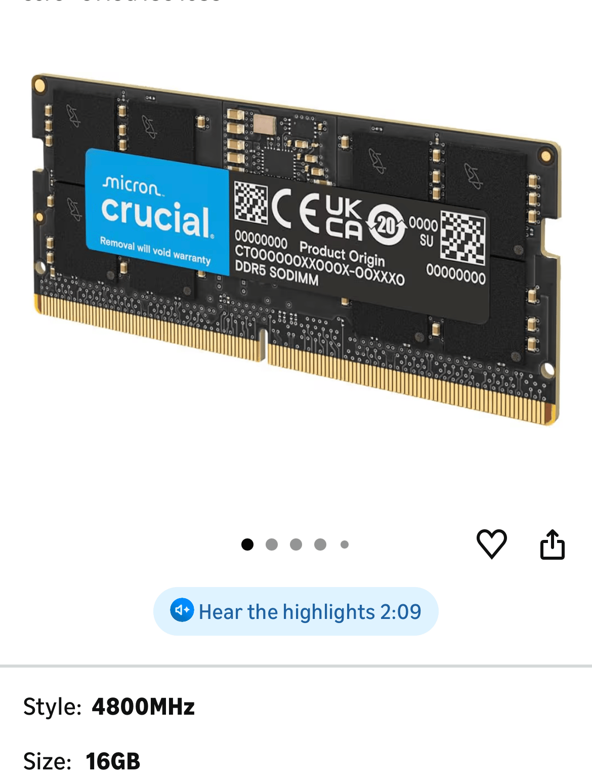 Crucial 16GB SO-DIMM DDR5 5600