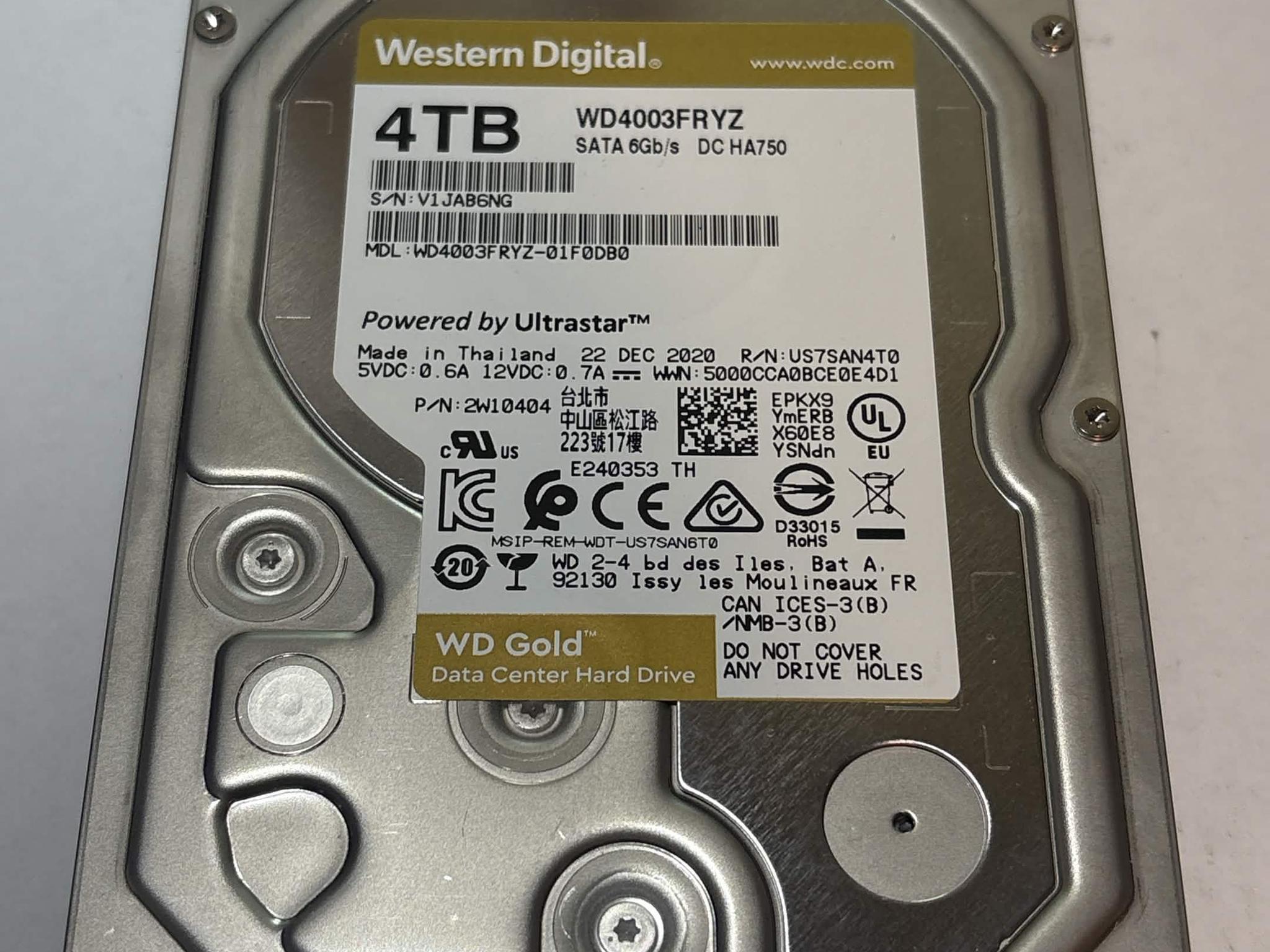 WD Gold 4TB WD4003FRYZ 7200RPM SATA Enterprise HDD – 30,250 Hours – SMART Good