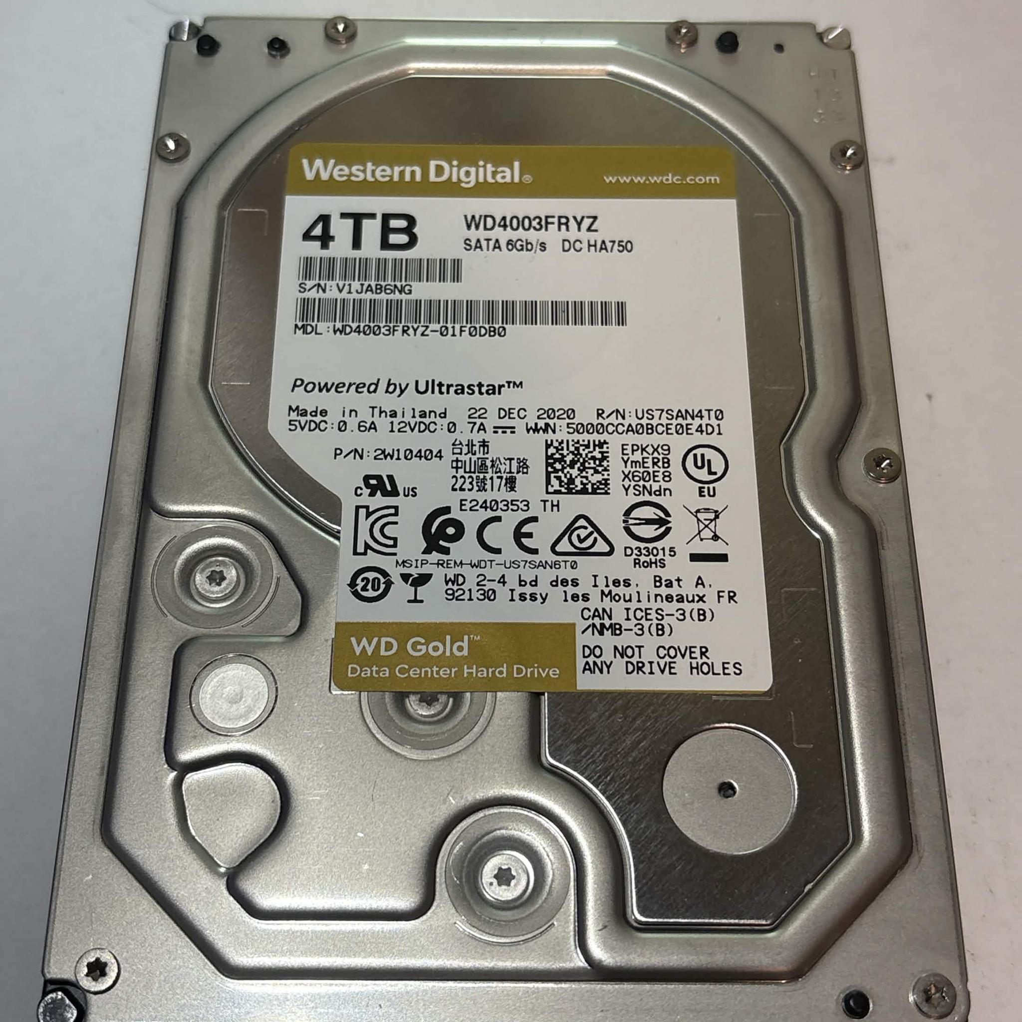 WD Gold 4TB WD4003FRYZ 7200RPM SATA Enterprise HDD – 30,250 Hours – SMART Good