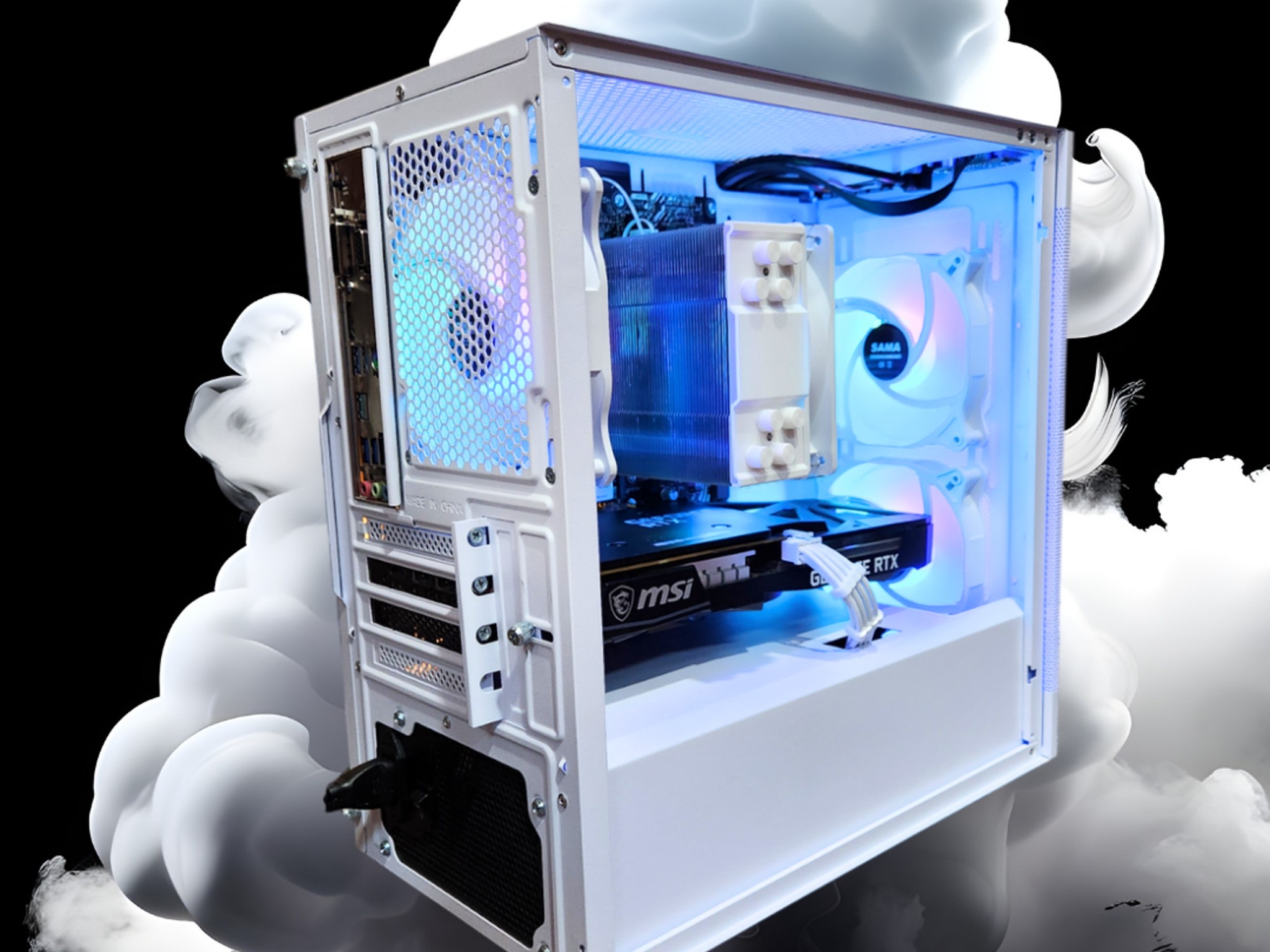 🧊Polar❄️: RTX 3060 TI + Ryzen 5 5500 + 32GB DDR4 Grey RAM + 1TB SSD + 4 Fans ( White RGB Gaming PC )