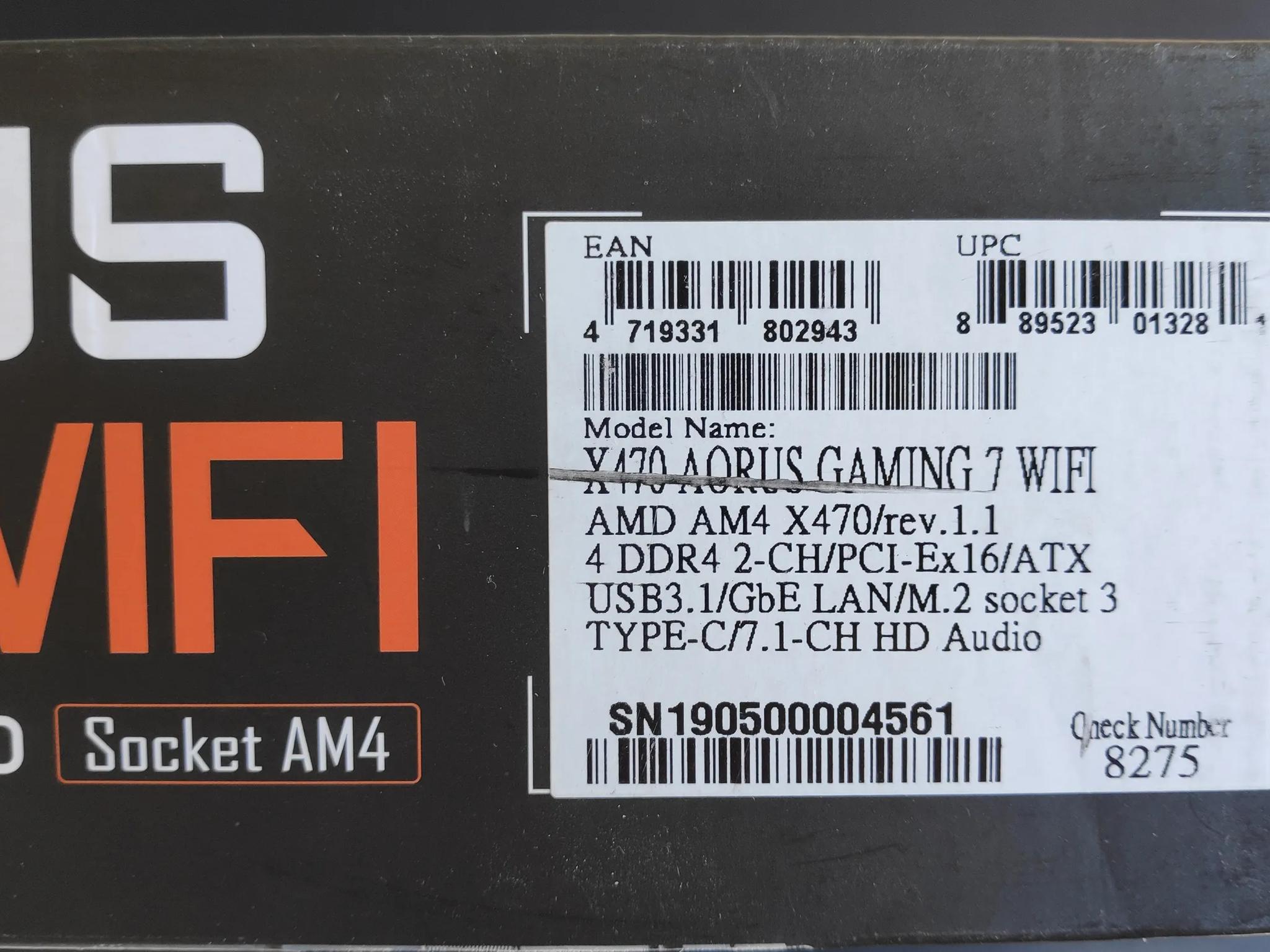 Gigabyte X470 Aorus Gaming 7 Wifi Socket AM4 Motherboard for AMD Ryzen Processors (Open box)