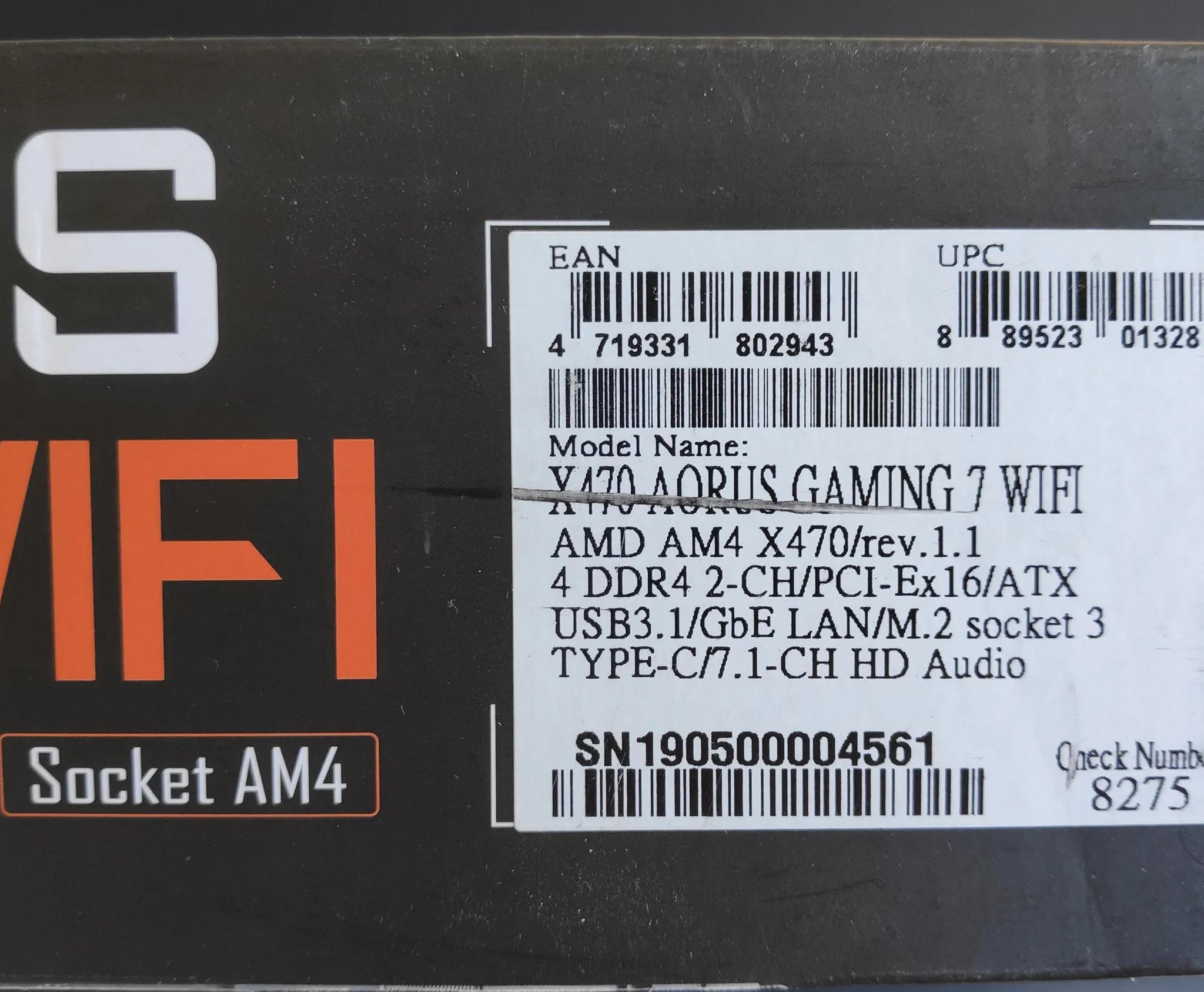 Gigabyte X470 Aorus Gaming 7 Wifi Socket AM4 Motherboard for AMD Ryzen Processors (Open box)