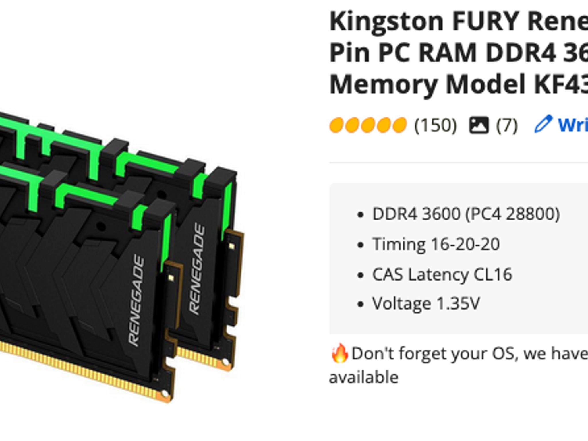 16 GB (2x8) DDR4 3600 Memory