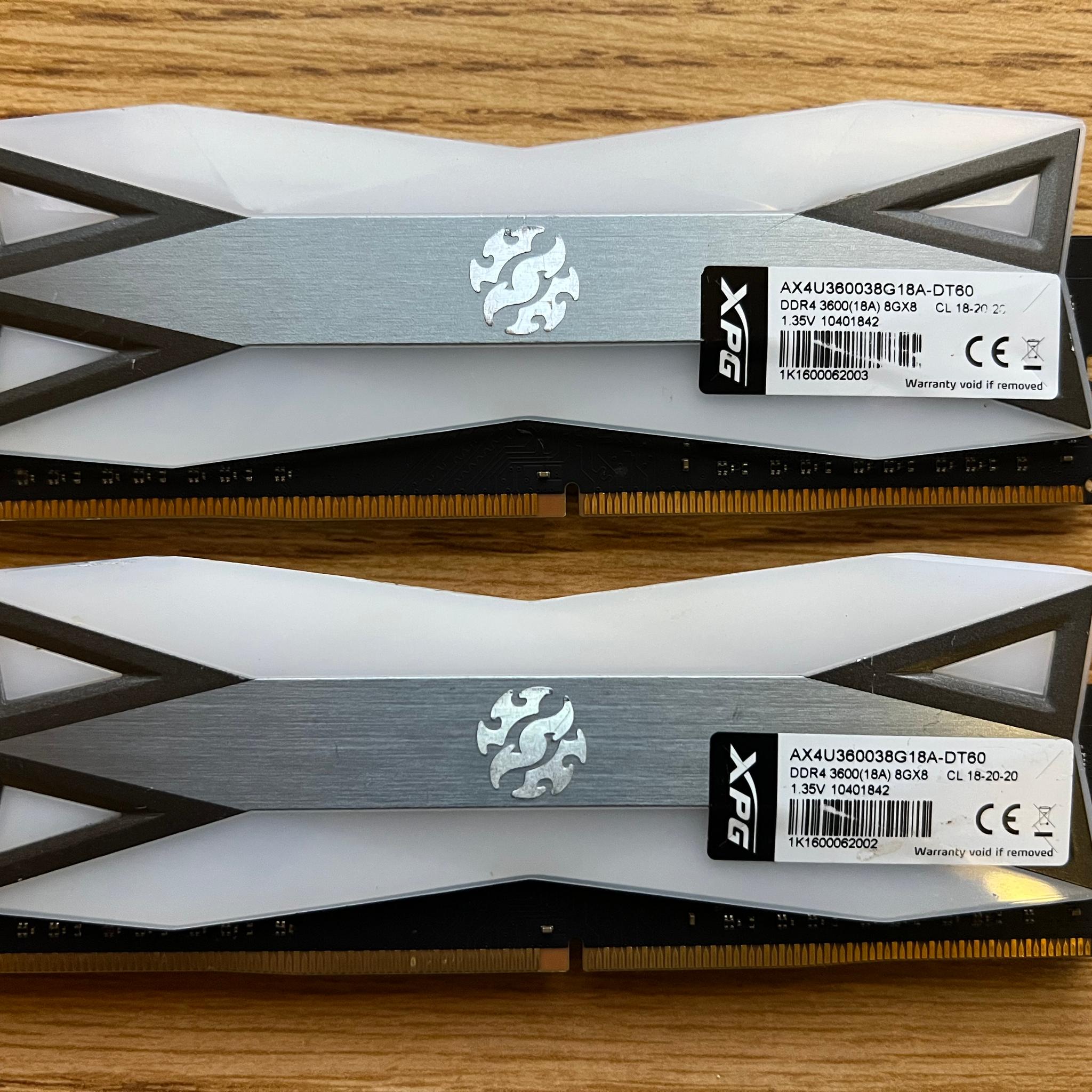 16GB (2x8GB) DDR4-3600MHz CL18 ADATA RGB White RAM Memory