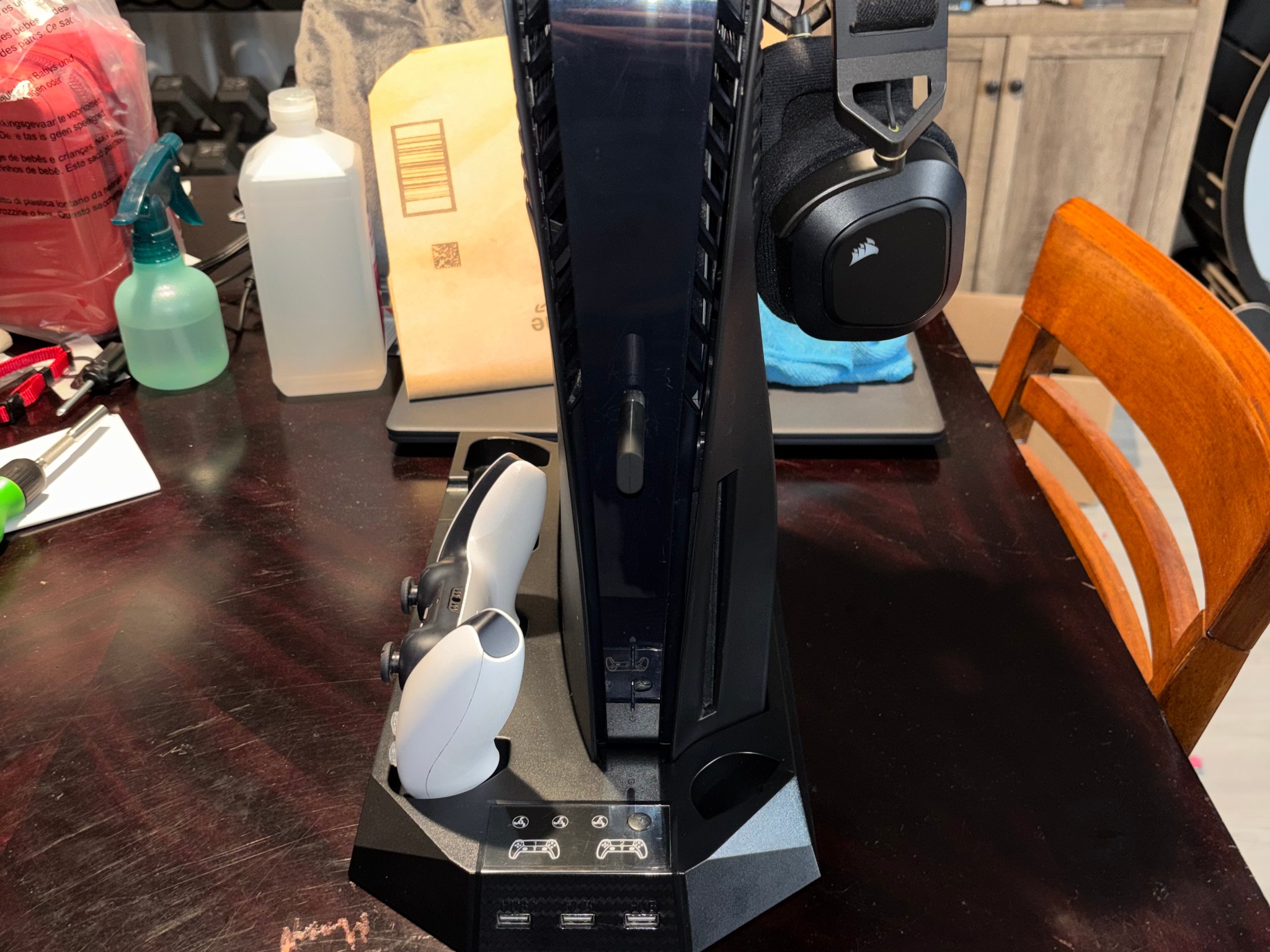PlayStation 5 Bundle w/Dark Plates + Controller, HS80 rgb Wireless Headset, Cooling+Charging Stand