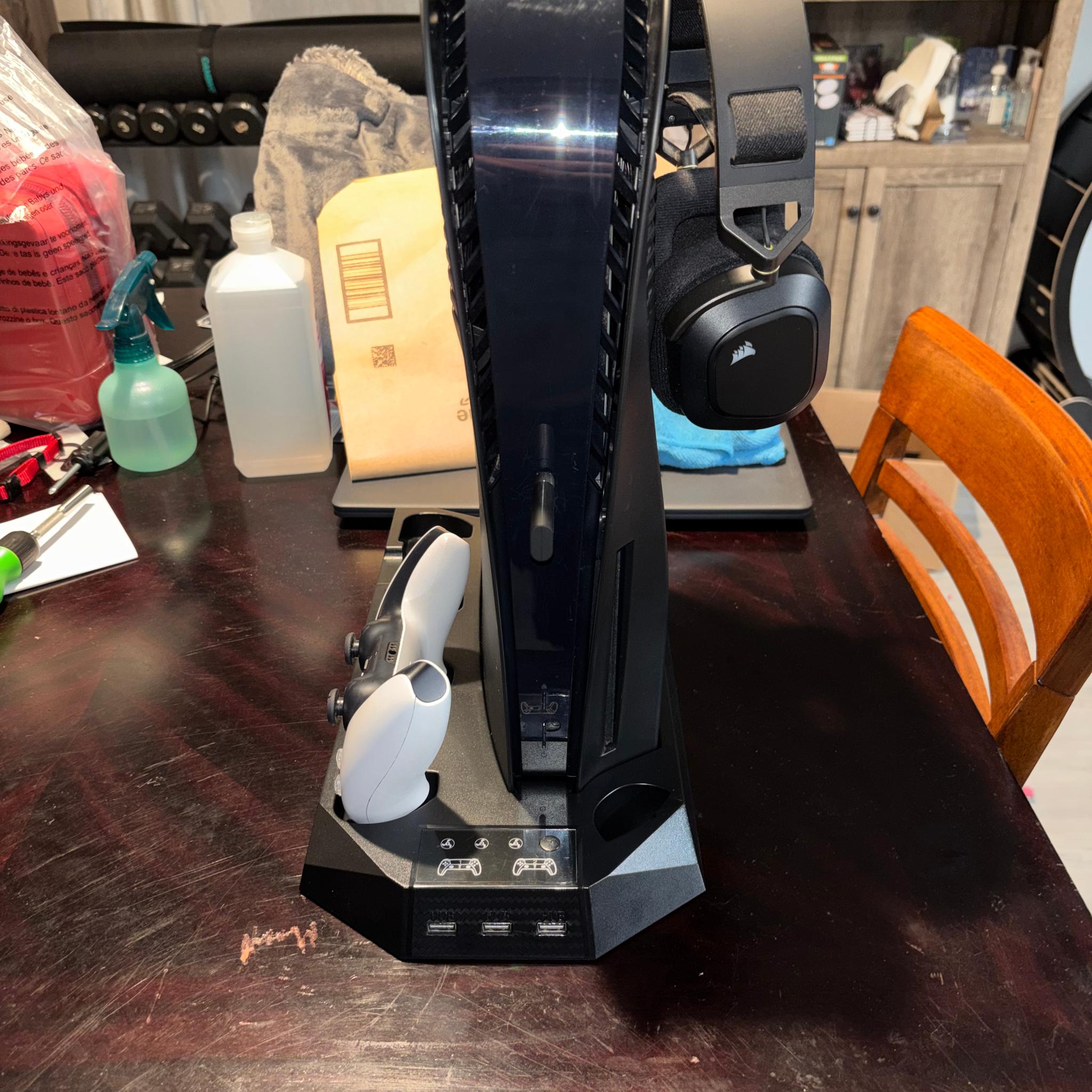 PlayStation 5 Bundle w/Dark Plates + Controller, HS80 rgb Wireless Headset, Cooling+Charging Stand