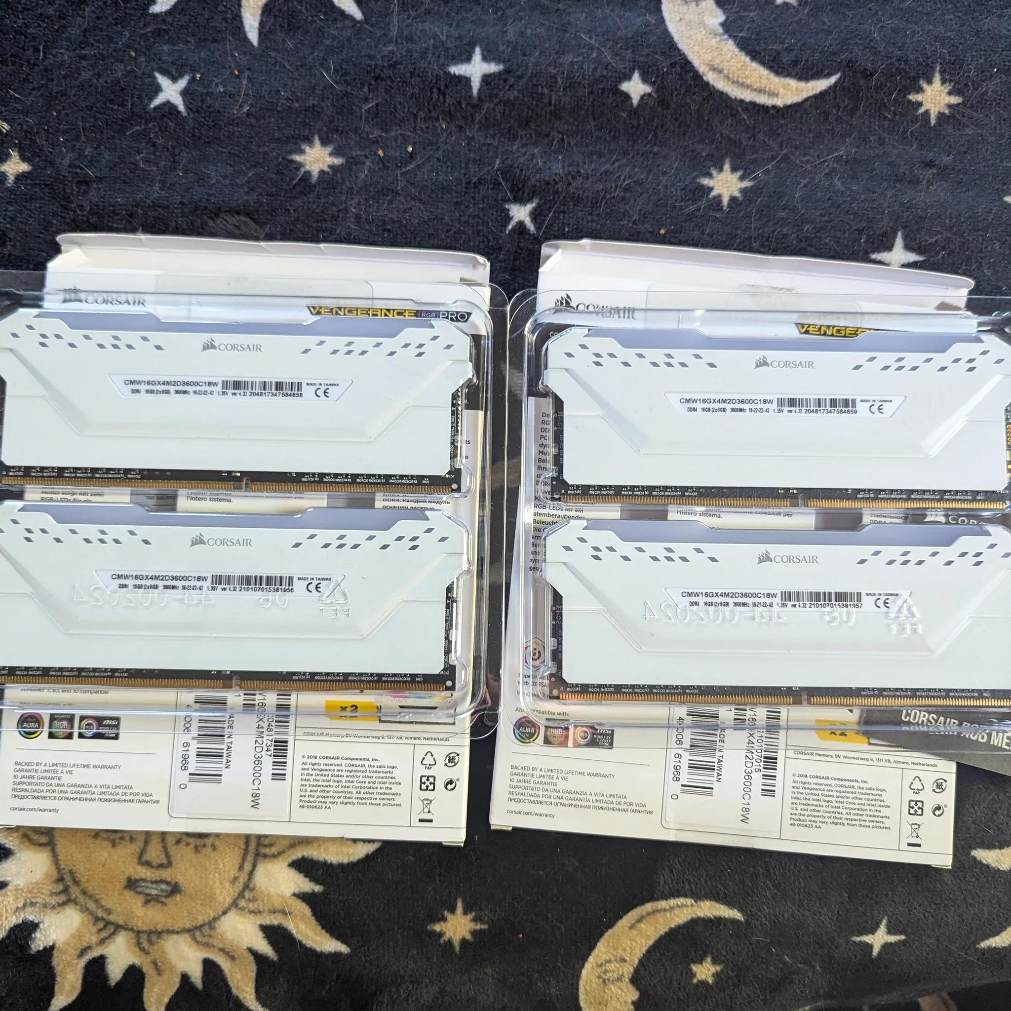 2 packs of 2X8gb (32 GB TOTAL) Corasair Vengence RGB Pro 3600MHZ