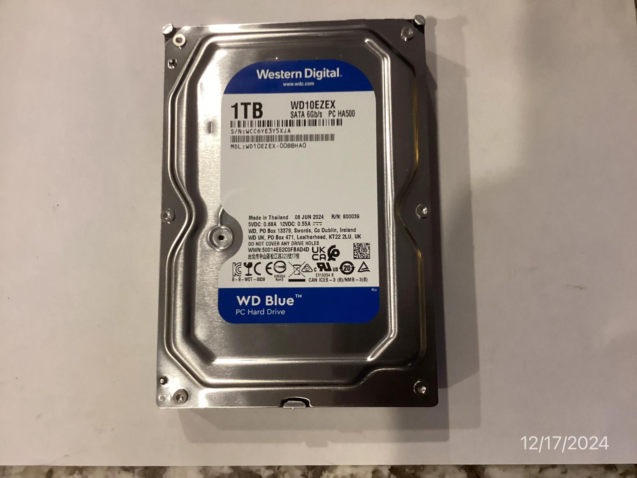 Western Digital Blue 1TB Desktop Hard Disk Drive 7200 RPM SATA 6Gb/s 64MB Cache 3.5 Inch - WD10EZEX