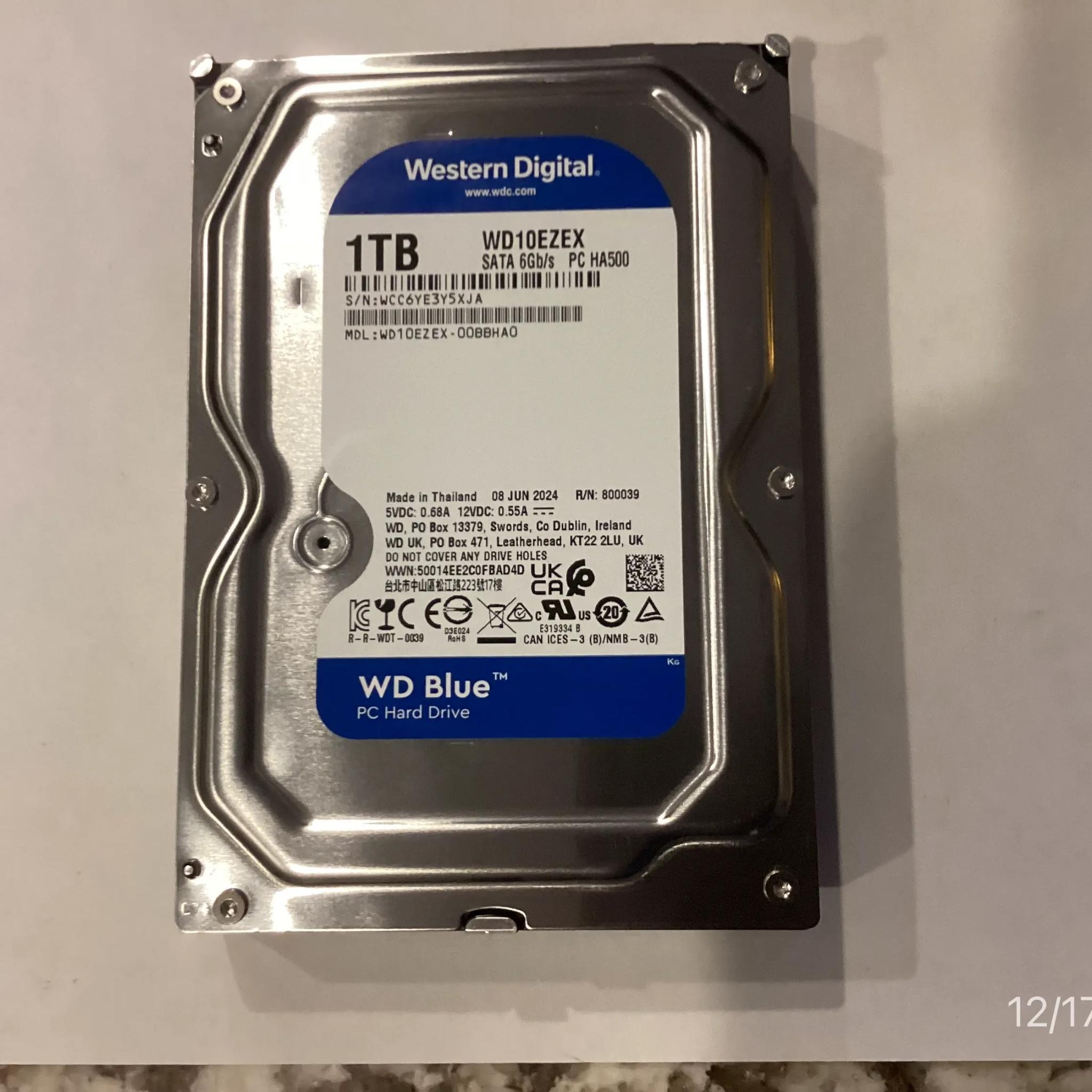 Western Digital Blue 1TB Desktop Hard Disk Drive 7200 RPM SATA 6Gb/s 64MB Cache 3.5 Inch - WD10EZEX