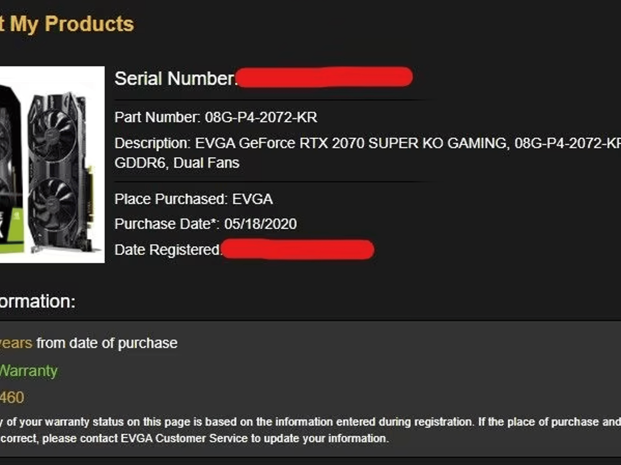 EVGA GeForce RTX 2070 Super KO 8GB Graphics Card, 1+ Years Warranty Left