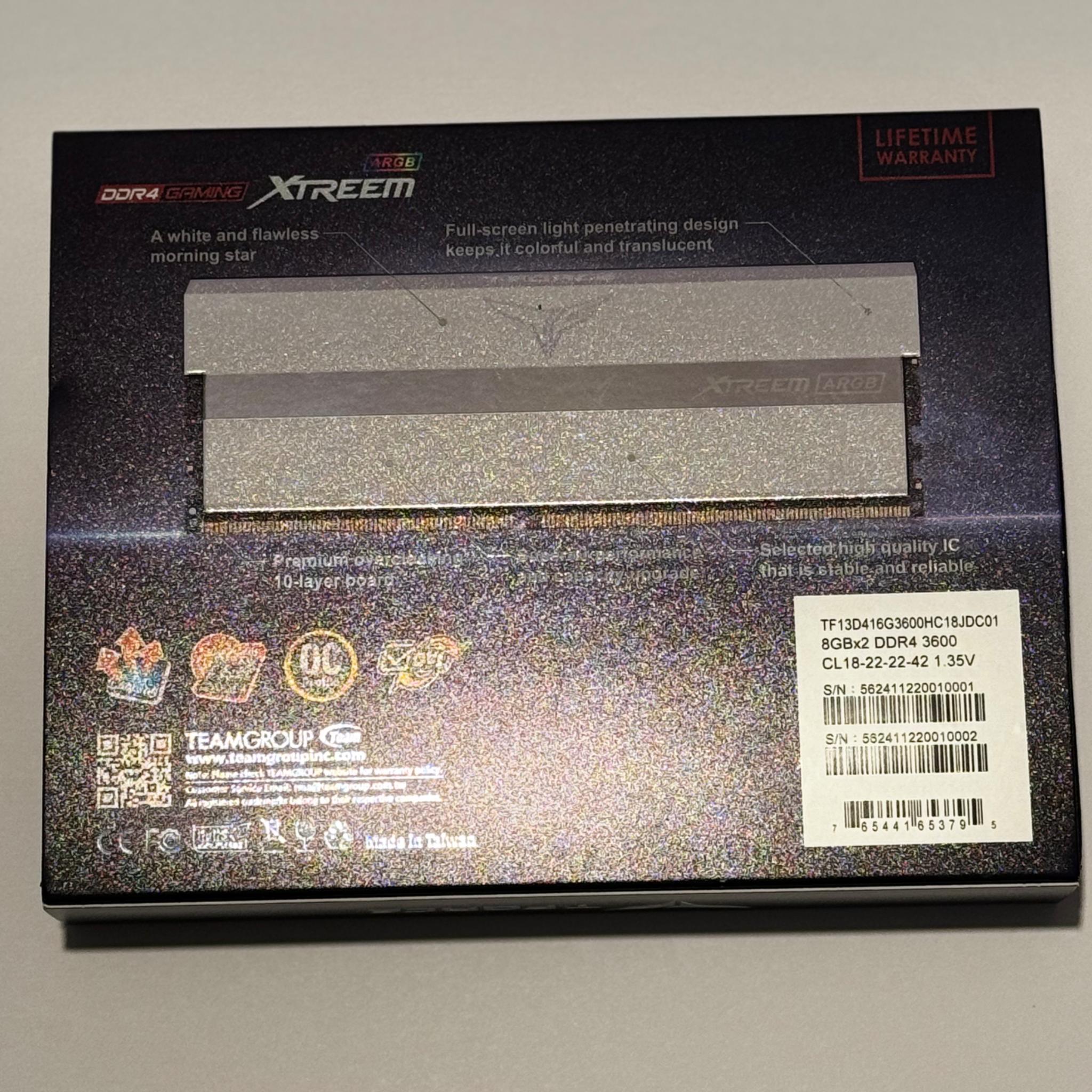 TEAMGROUP T-Force XTREEM ARGB 3600MHz CL18 16GB (2x8GB)DDR4 Desktop Gaming Memory Ram (White) *Used*