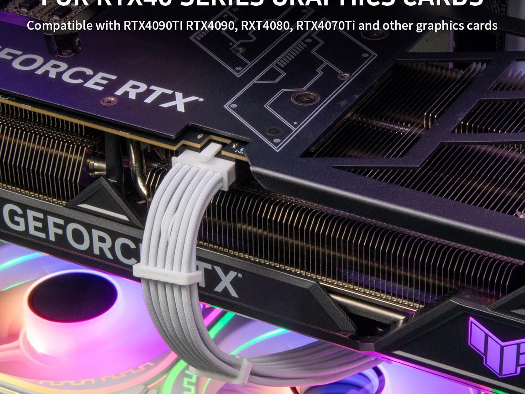 Sirlyr Corsair 12vhpwr Cable 12+4 Pin to Dual 8 Pin PSU Cables 600W PCIE 5.0 - Male to Male WHITE