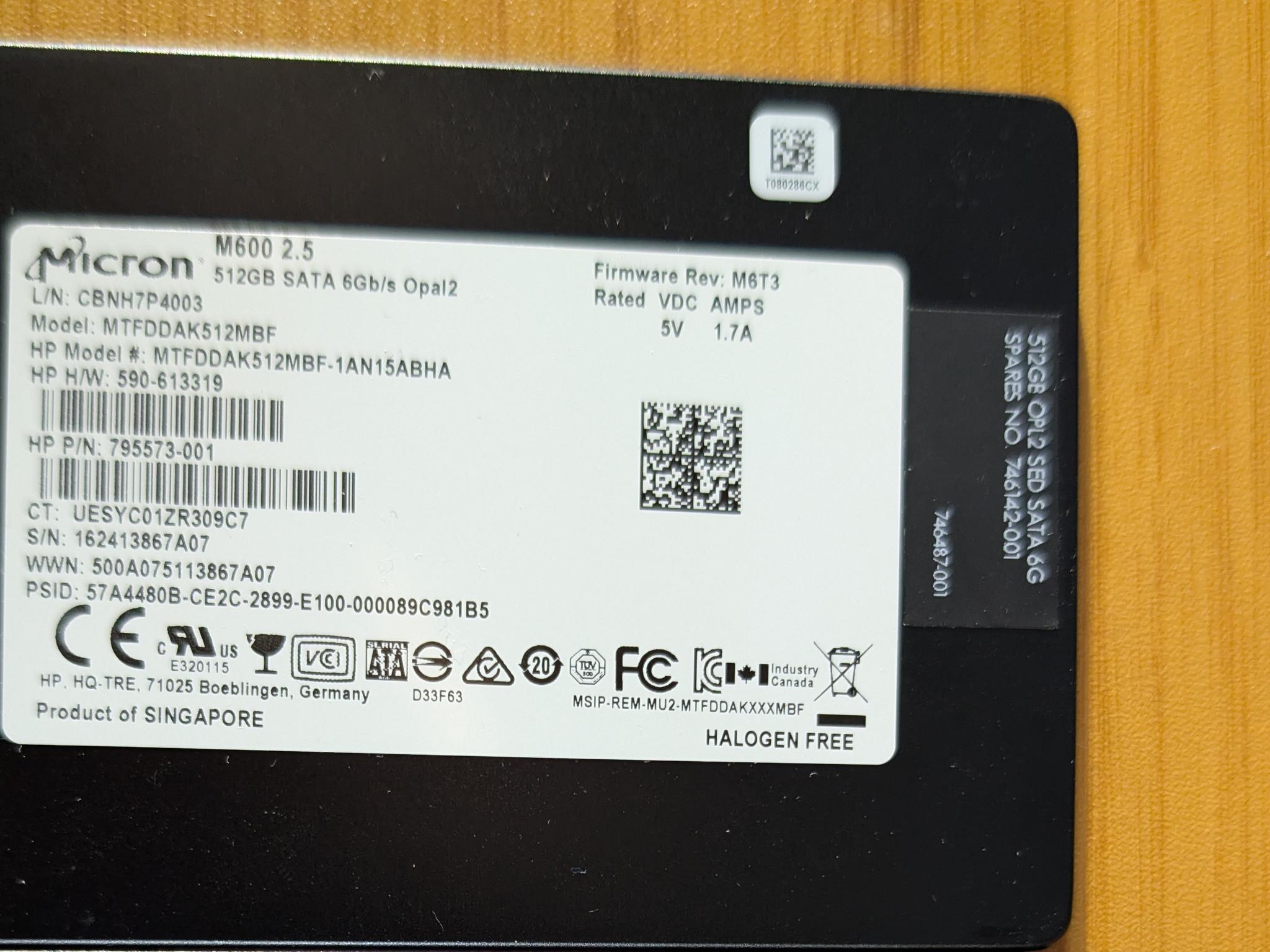 Micron M600 512GB SSD - MLC NAND - 100% Health