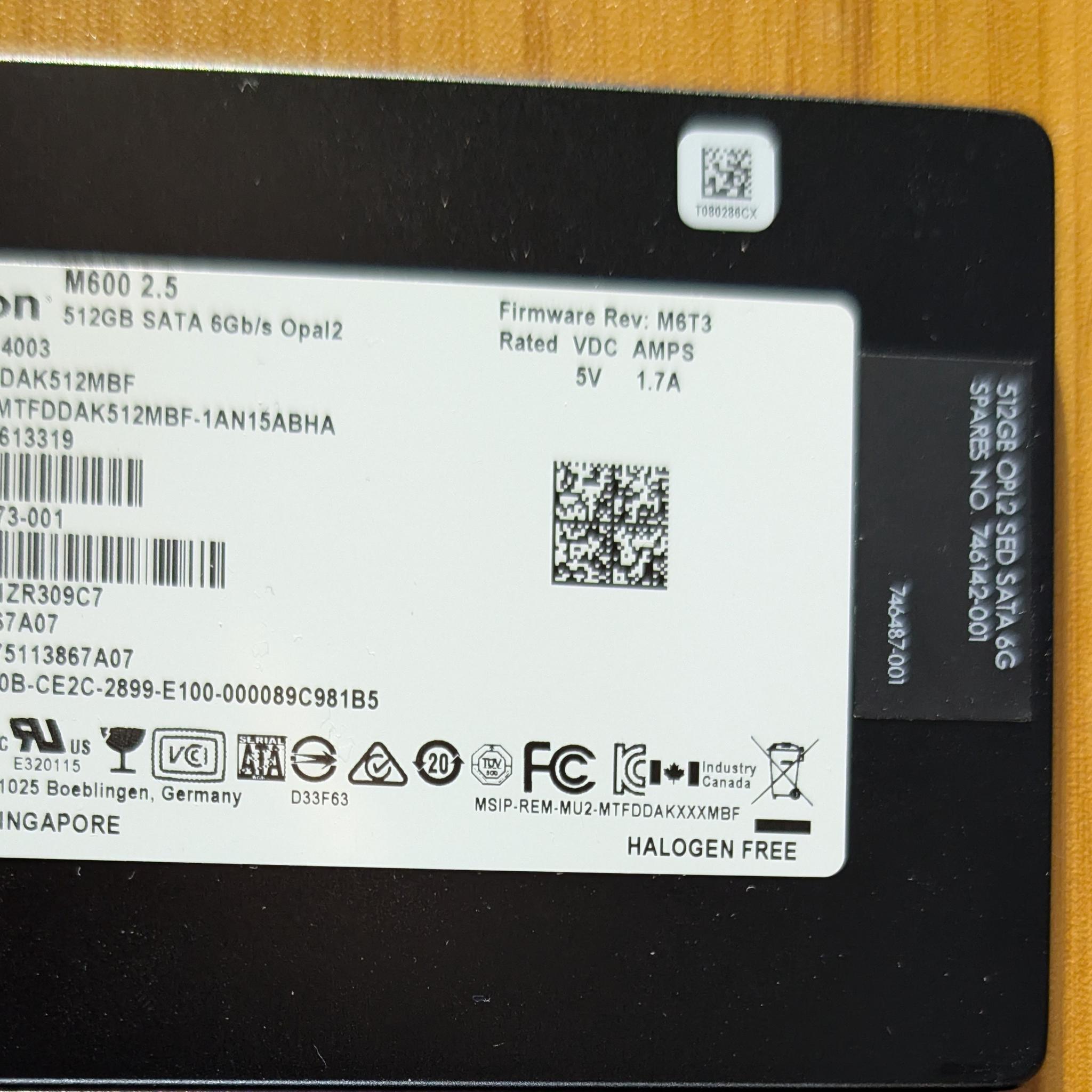 Micron M600 512GB SSD - MLC NAND - 100% Health