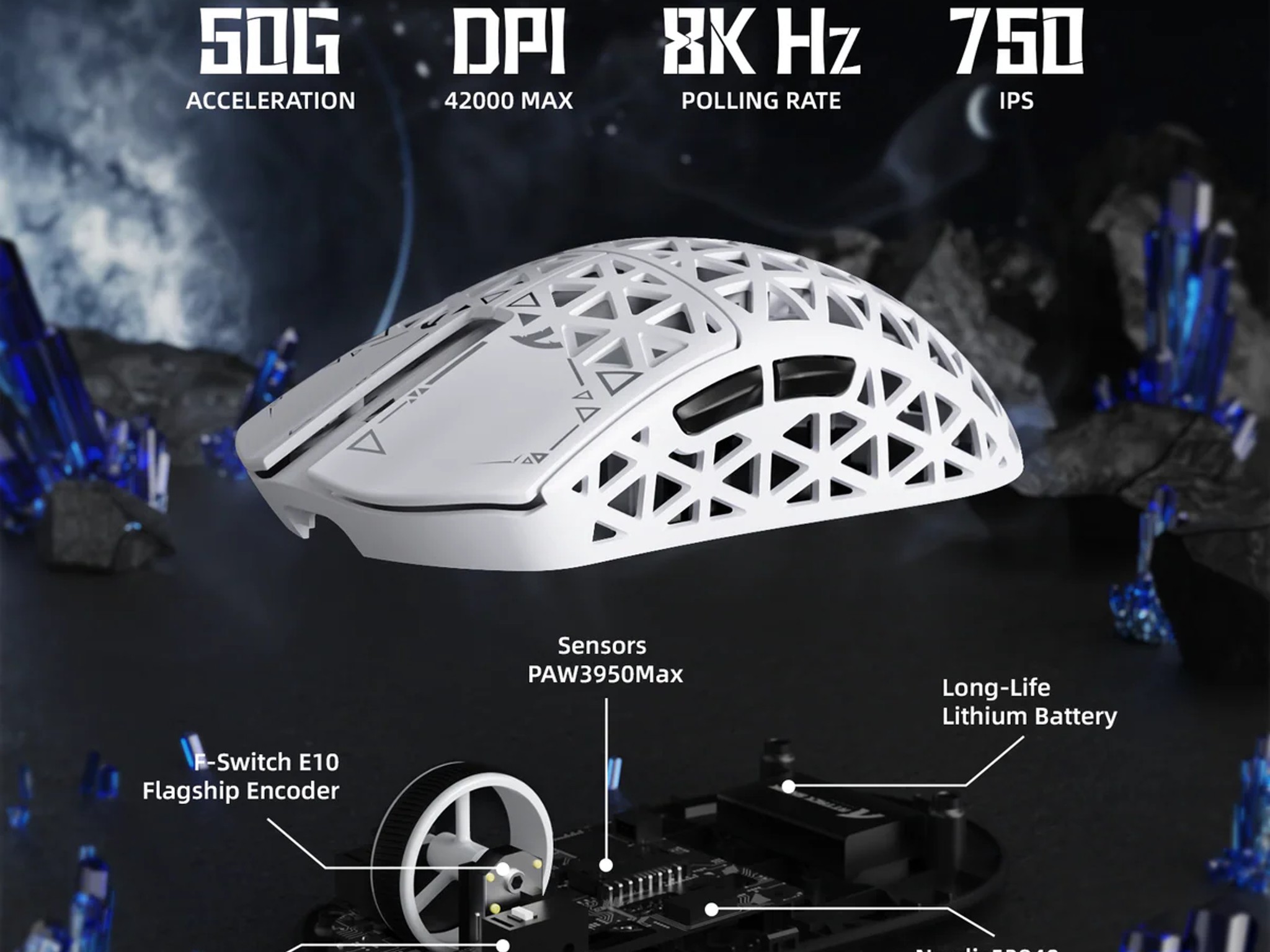 NEW White Attack Shark R5 Ultra 39g Carbon Fiber Gaming Mouse PAW3950MAX 8K Wireless 42K DPI
