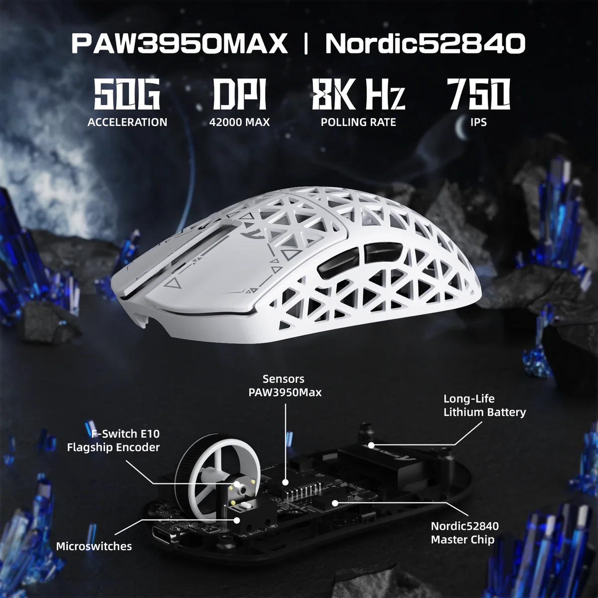 NEW White Attack Shark R5 Ultra 39g Carbon Fiber Gaming Mouse PAW3950MAX 8K Wireless 42K DPI