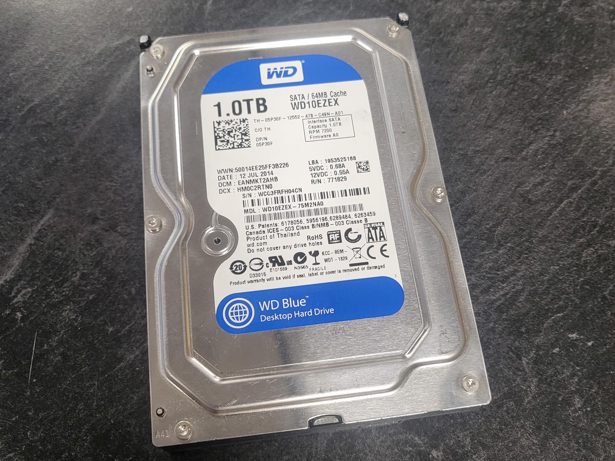 1 TB Western Digital Blue (7200RPM, 3.5", SATA III, 64MB Cache) Internal HDD w/ under 2k hours