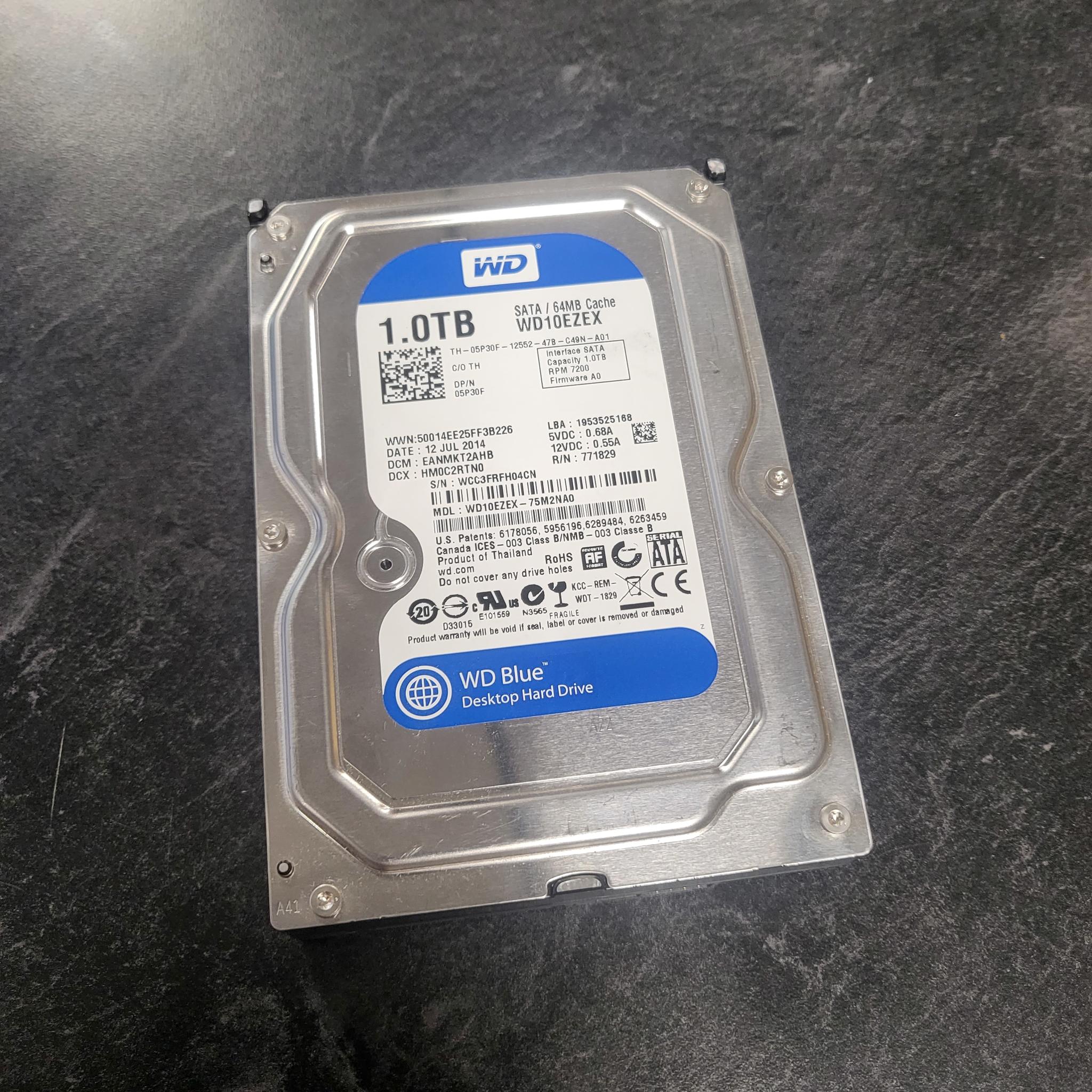1 TB Western Digital Blue (7200RPM, 3.5", SATA III, 64MB Cache) Internal HDD w/ under 2k hours