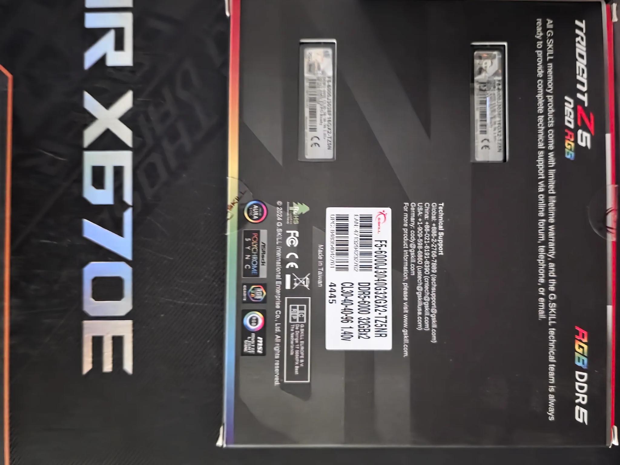 AMD ROG Bundle  X670e crosshair hero , G. Skill Trident Z 32gbs6000MTCL30-40-40-96