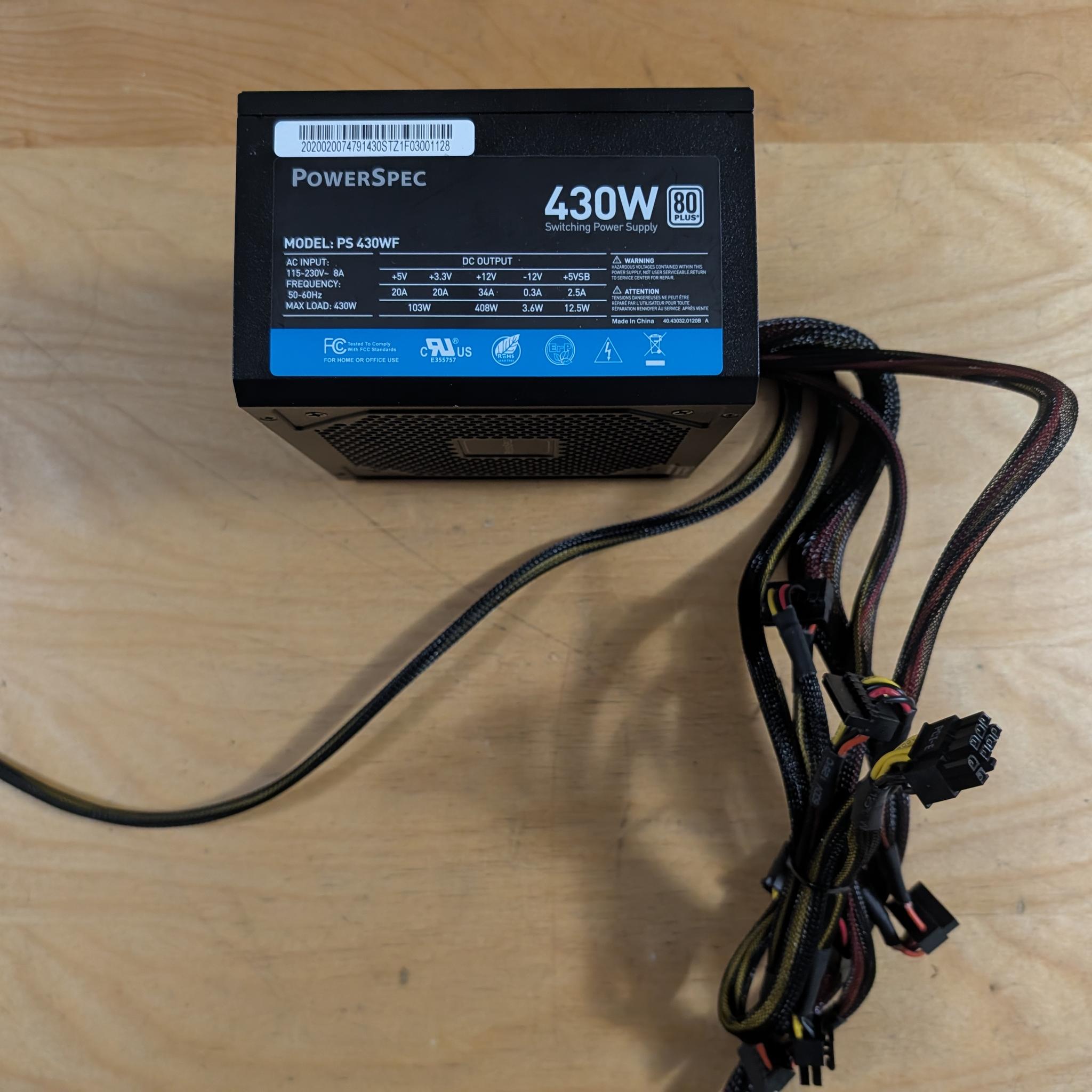 430w PowerSpec ATX black PSU 80 plus