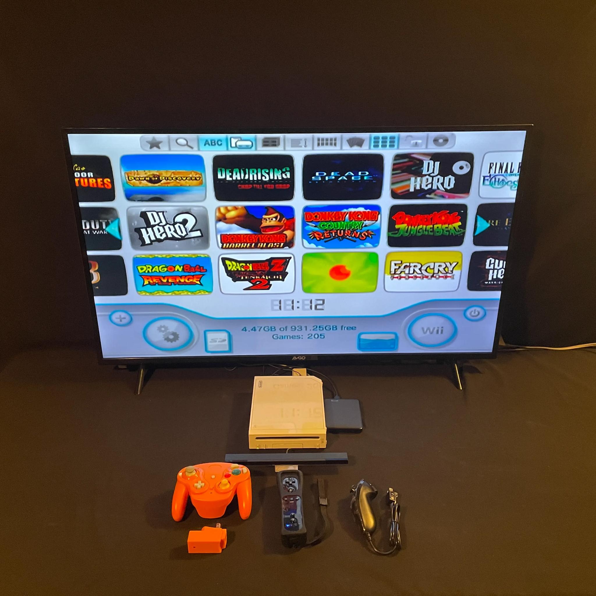 Nintendo Wii 1TB HDMI Black Wii Mote Orange Wireless Gamecube Controller