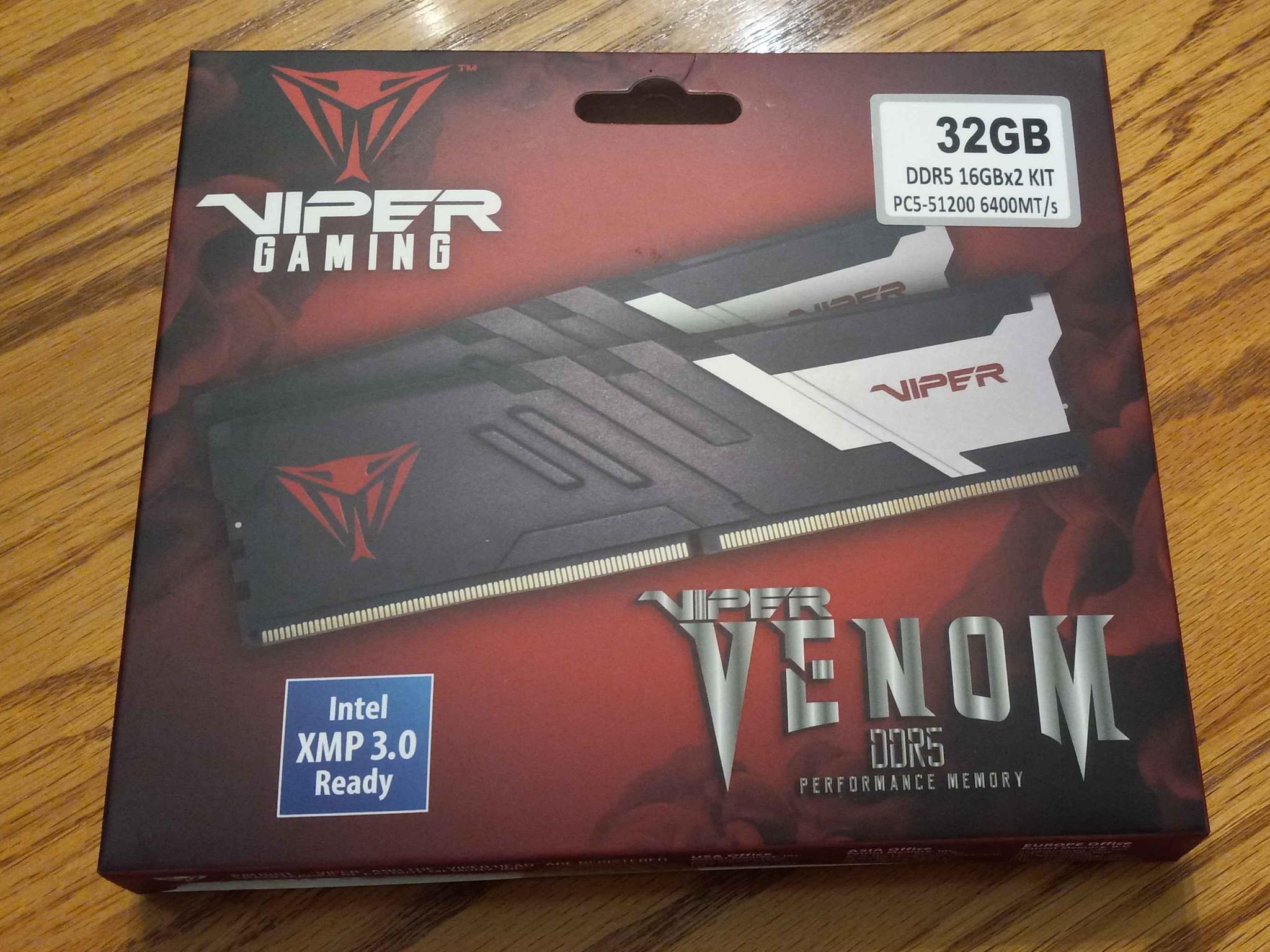 32 GB (2 x 16) Patriot Viper Venom DDR5 @ 6400 MT/s